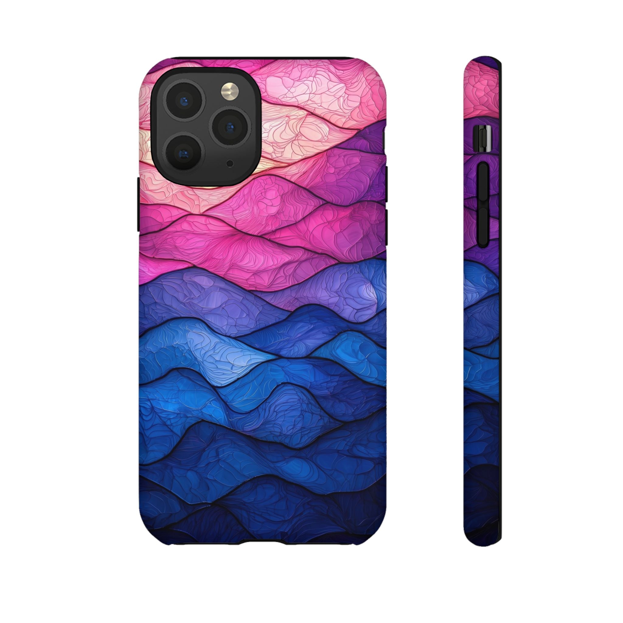 Abstract Ocean Waves iPhone Case — Pink & Blue Gradient Tough Case