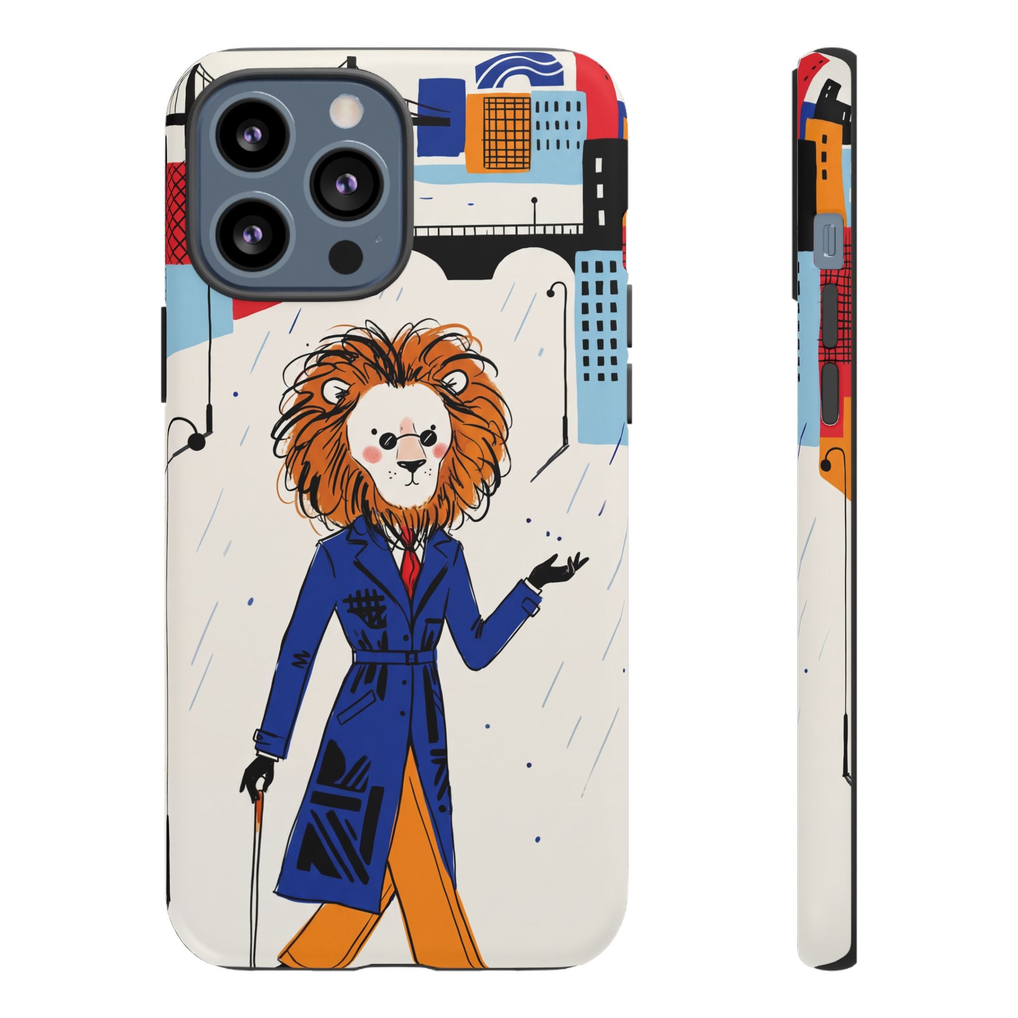 Lion Gentleman iPhone Case | Dapper Lion in City Rain