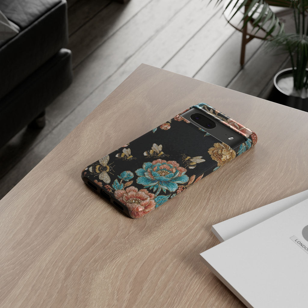 Cover per telefono Google Pixel "Api floreali" resistente | Copertura protettiva vintage Rose e Bombo