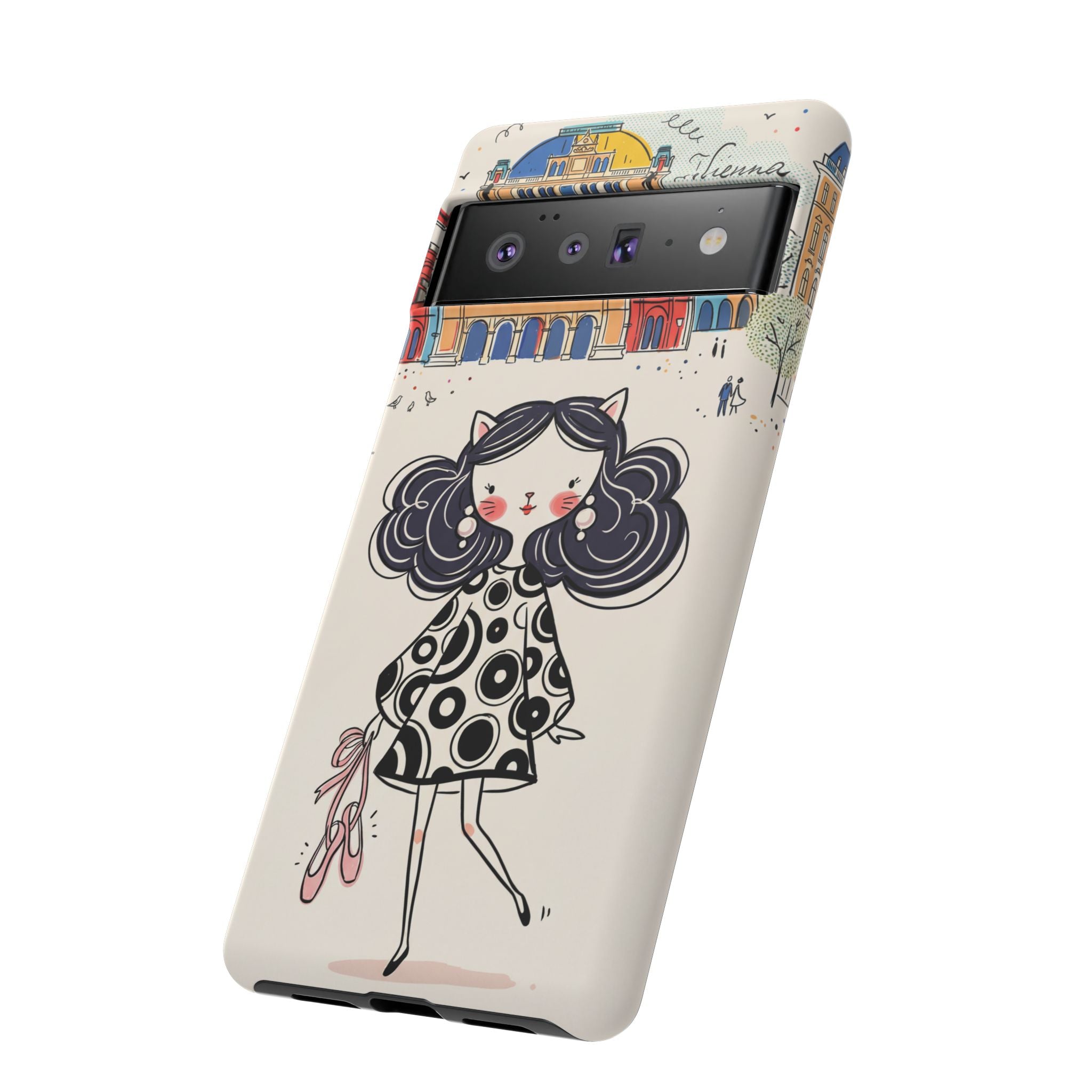 Cute Parisian Cat Girl Google Pixel Phone Case | Ballet Slippers Illustration Tough Case