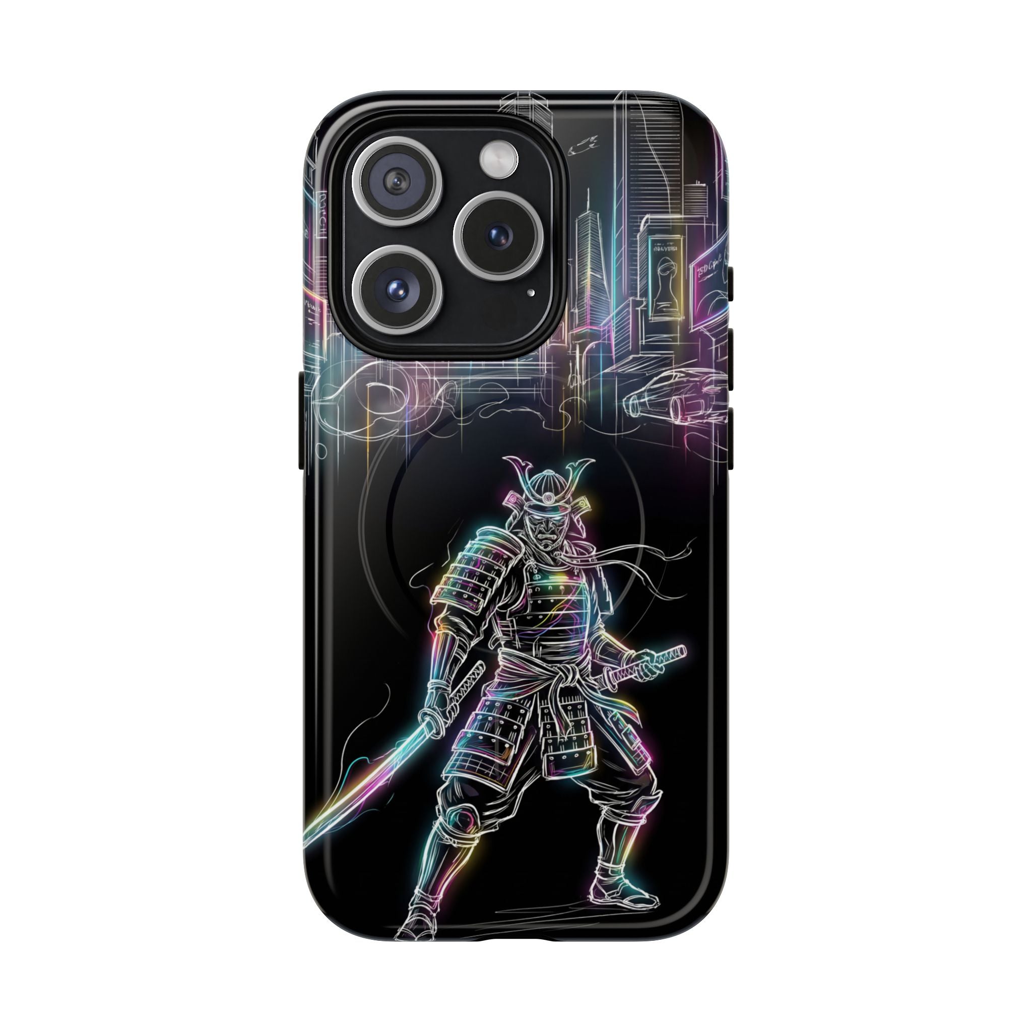 Neon Samurai MagSafe iPhone Case | Cyberpunk City Armor
