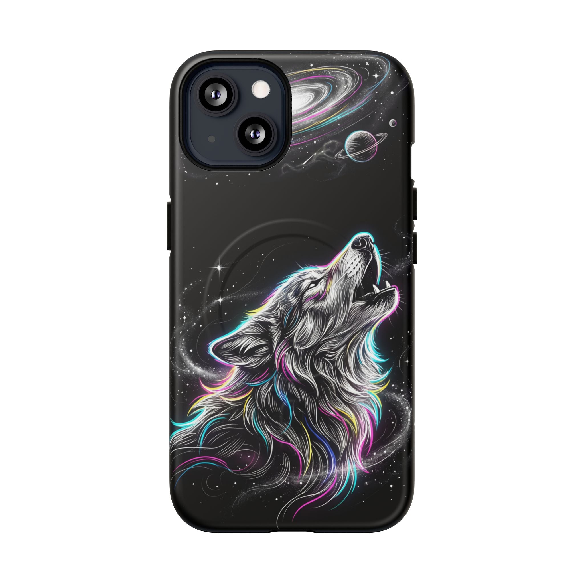 Wolf Galaxy Tough MagSafe iPhone Case | Colorful Howling Wolf Space Design