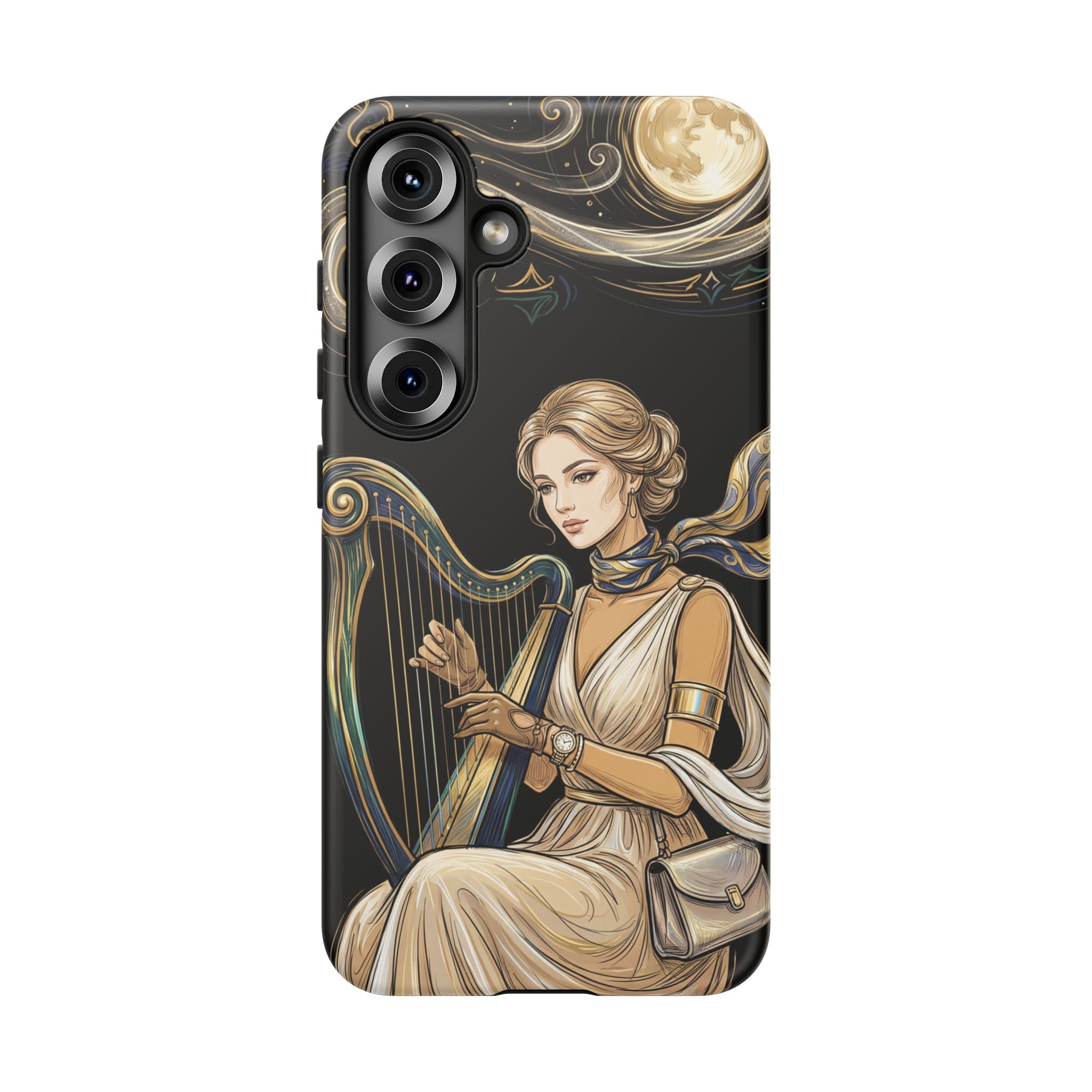 Moonlit Harp Samsung Galaxy Phone Case | Vintage Goddess Musician Art