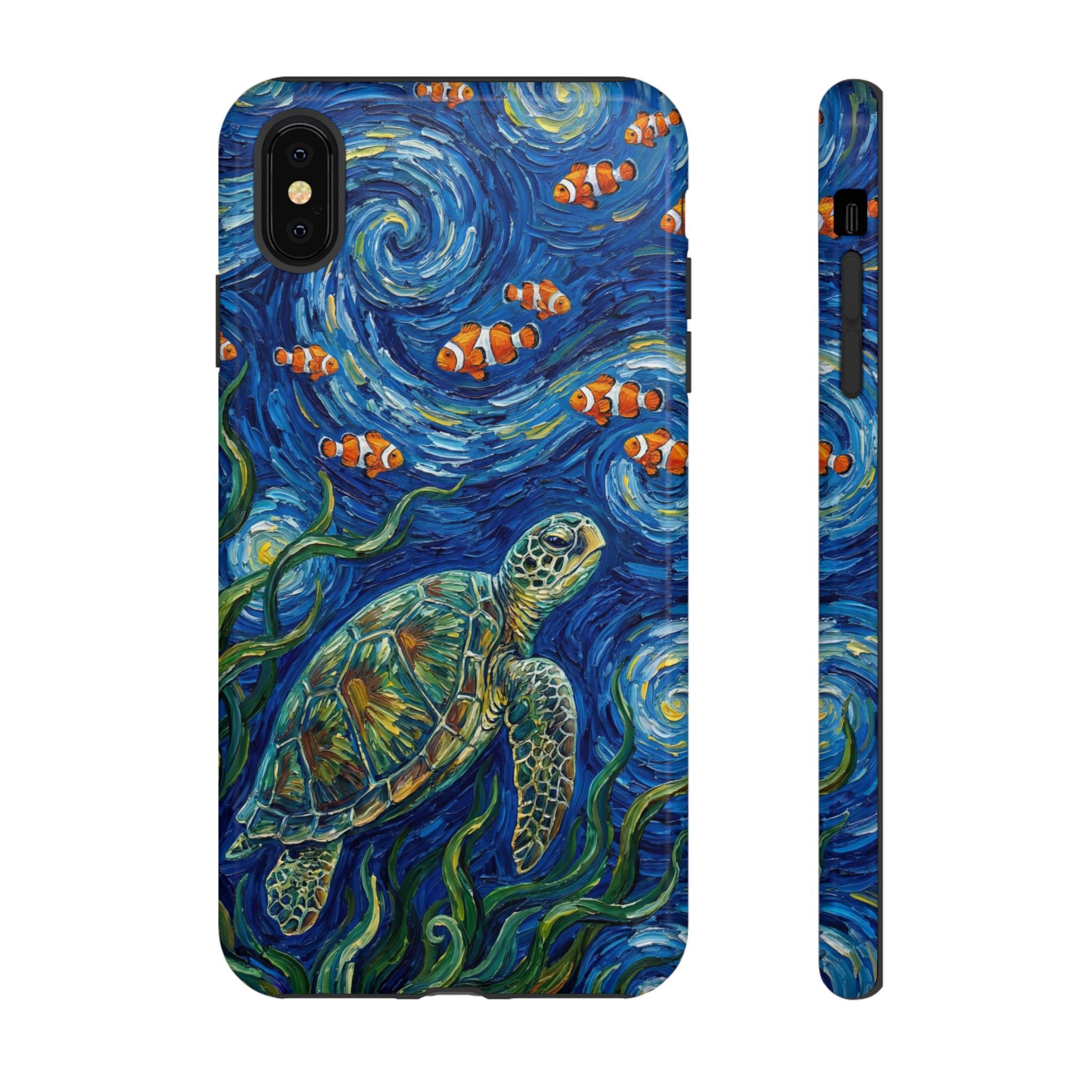 Sea Turtle & Clownfish Tough iPhone Case | Van Gogh Style Ocean Art