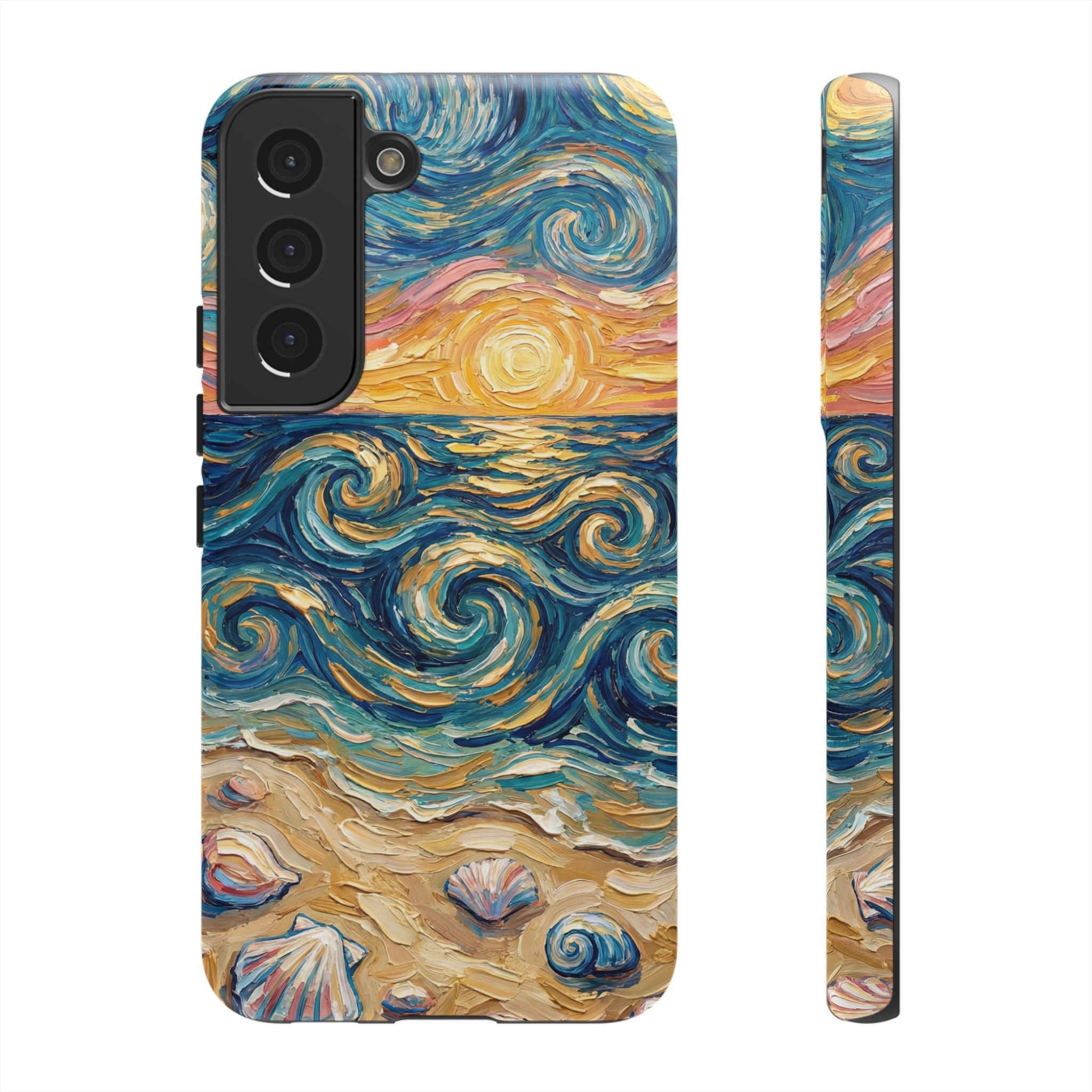 Sea Sunset Samsung Galaxy Case — Van Gogh‑Style Beach Waves with Shells