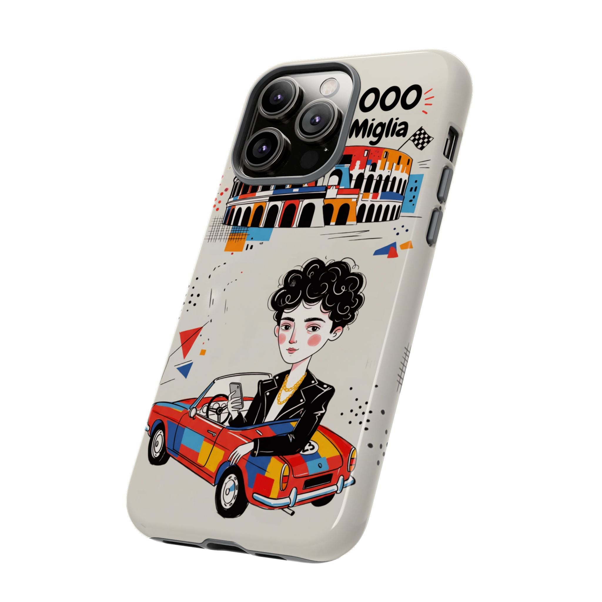 Retro Mille Miglia Car Illustration with Driver iPhone Case