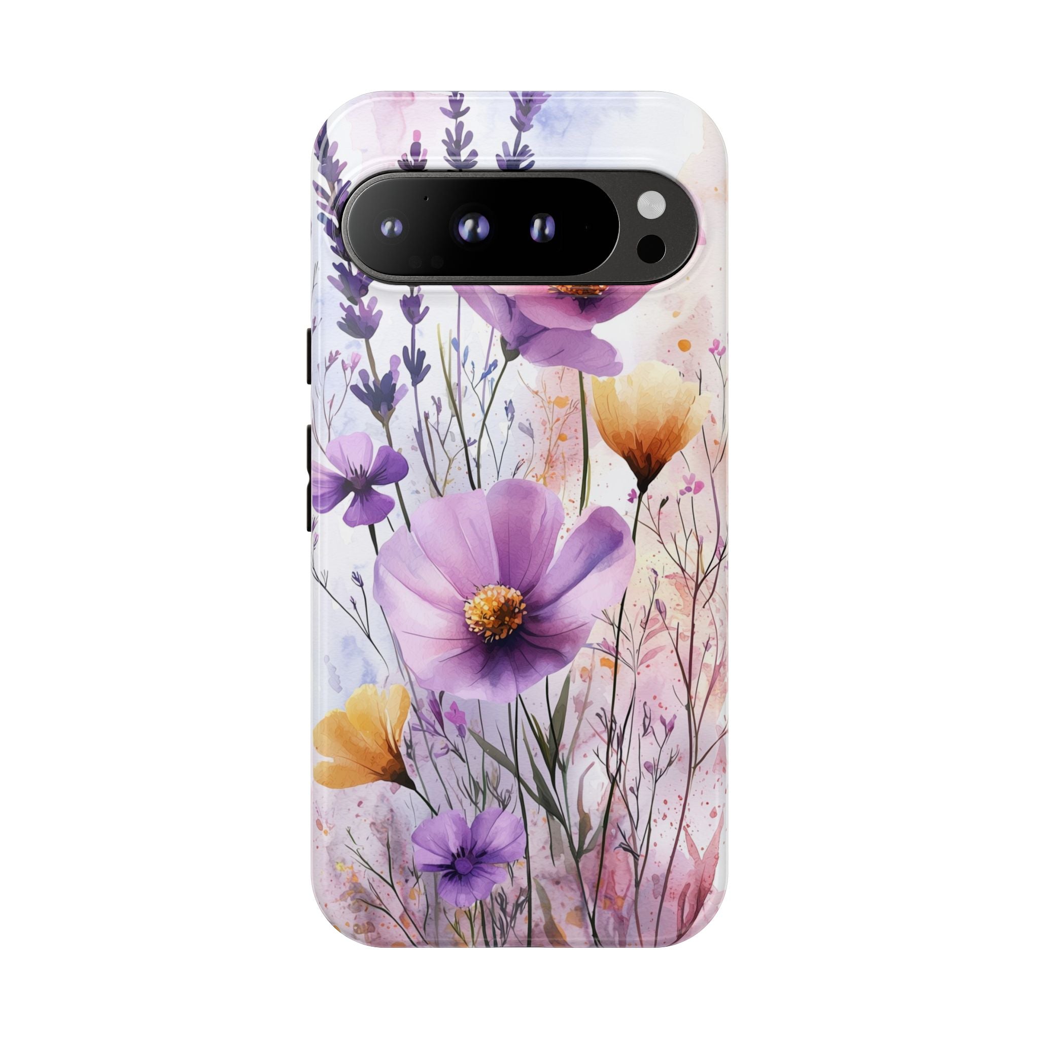 Floral Watercolour Tough Google Pixel Case | Purple & Yellow Wildflowers