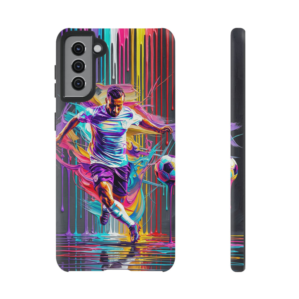 Soccer Player Neon Art Samsung Galaxy Phone Case | Vibrant Football Kick Protective Cover