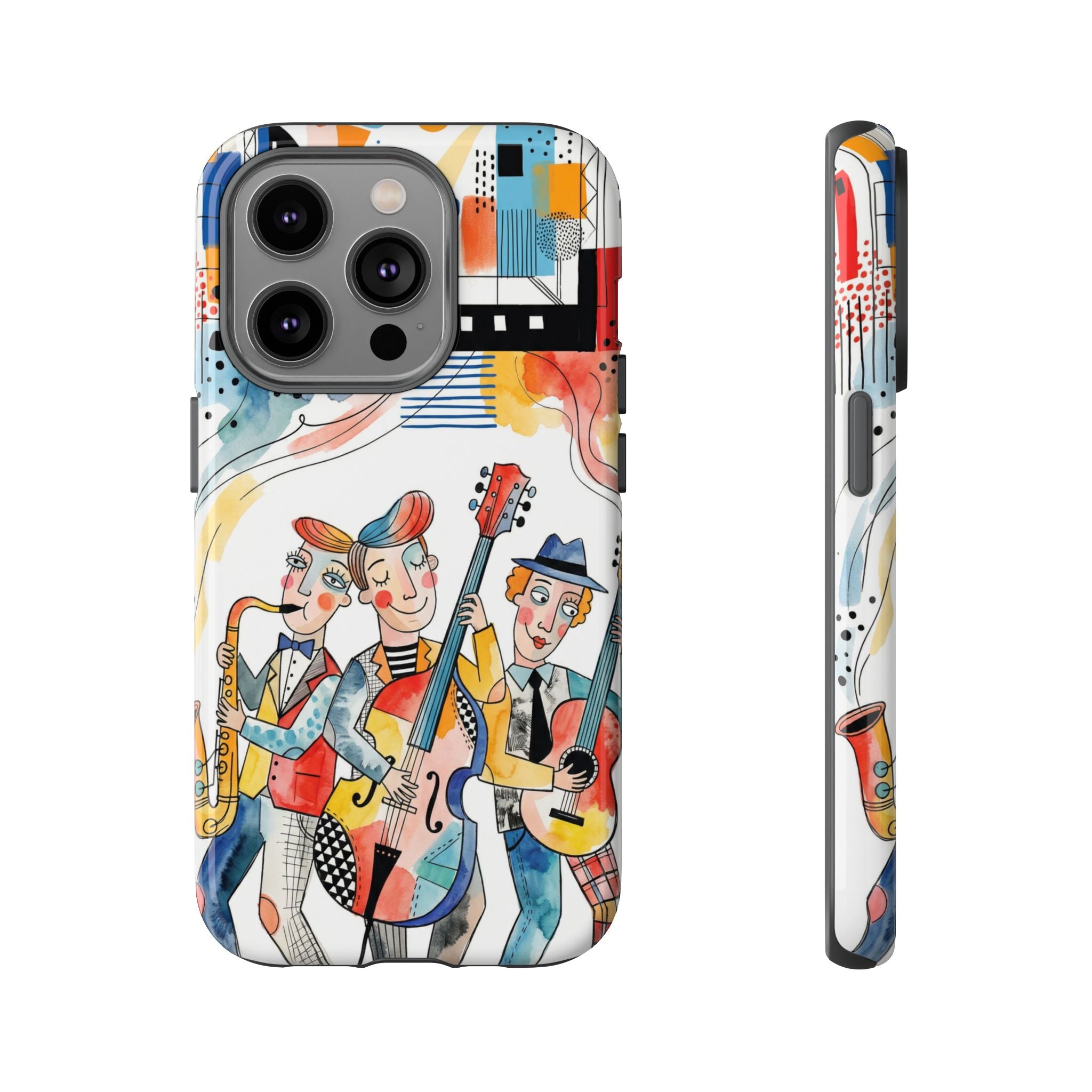 Musical Trio Illustrated iPhone Case | Colorful Jazz Band Art Phone Cover