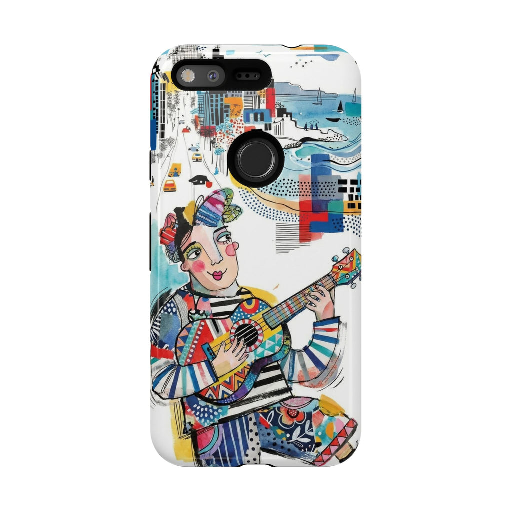 Artistic Musician Google Pixel Phone Case | Colorful Guitar Cityscape Tough Case