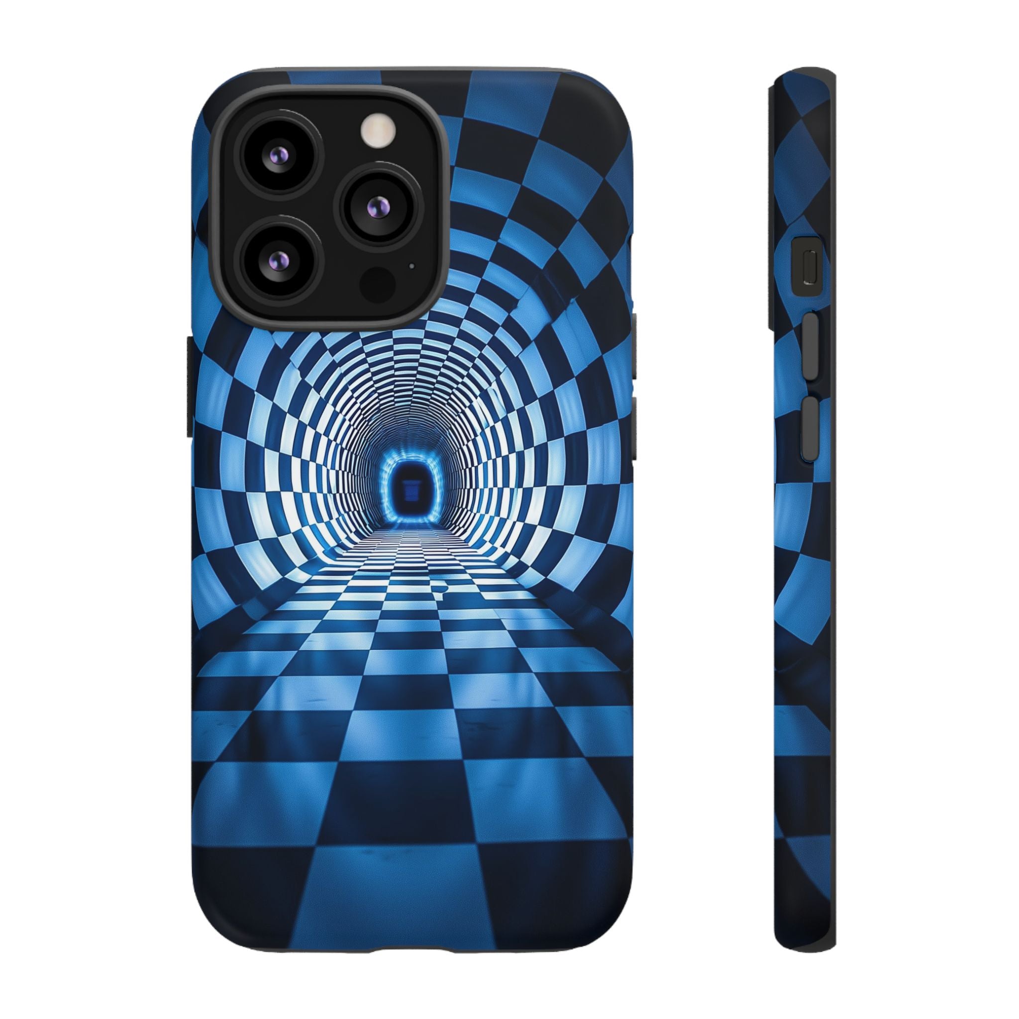 Blue Checkered Tunnel iPhone Case — 3D Optical Illusion Tough Case