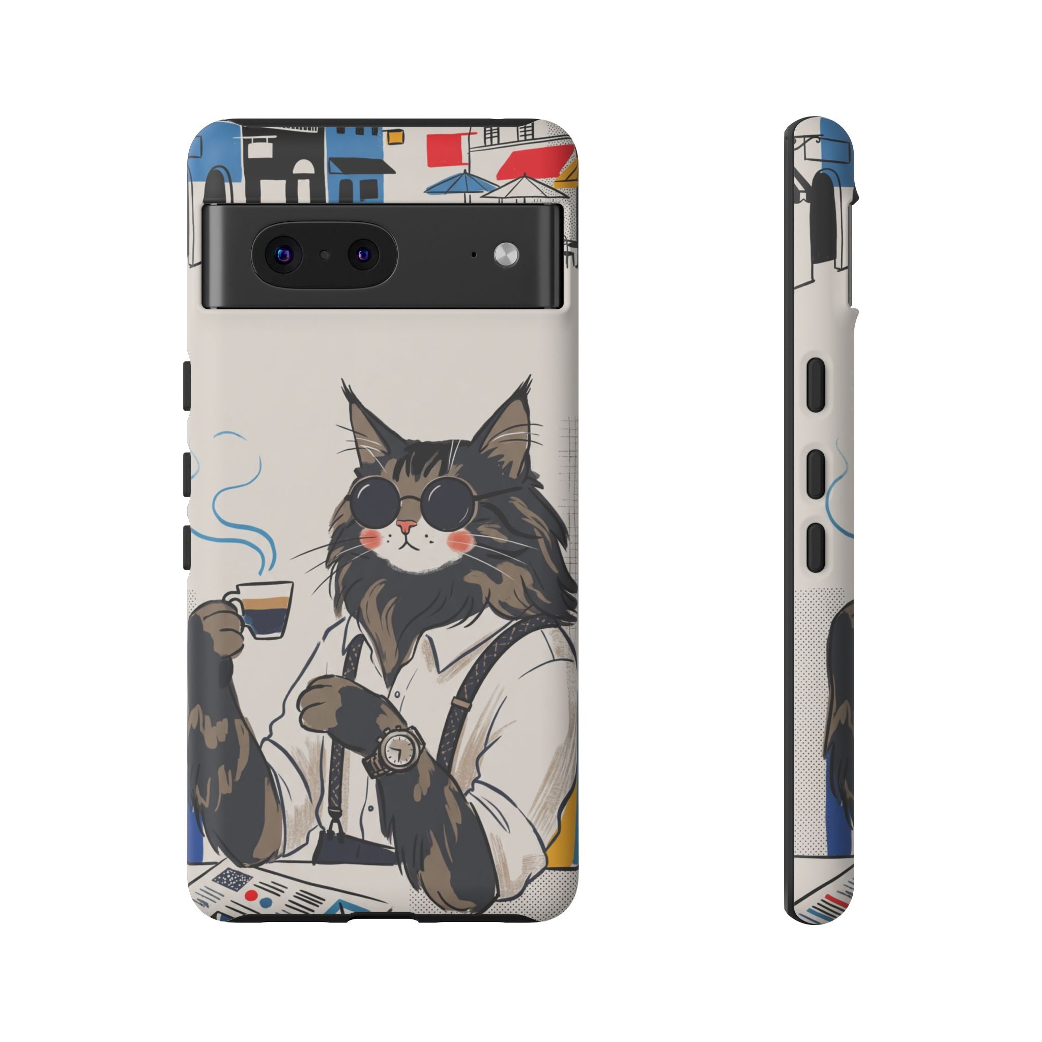 Cat Barista Google Pixel Phone Case | Cool Cat in Sunglasses Coffee Shop Design