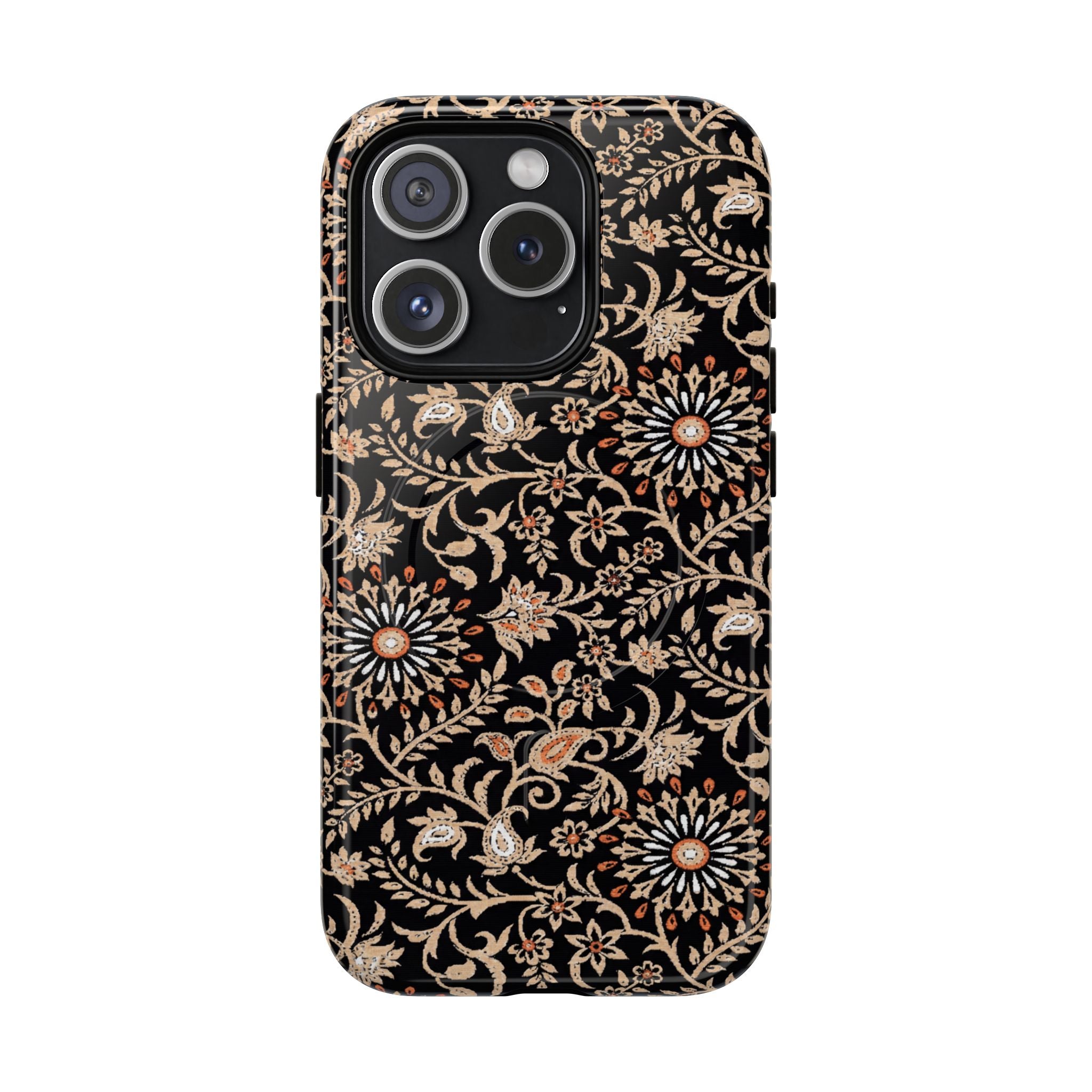 Batik Floral Black Ornate Daisies MagSage Tough iPhone Case