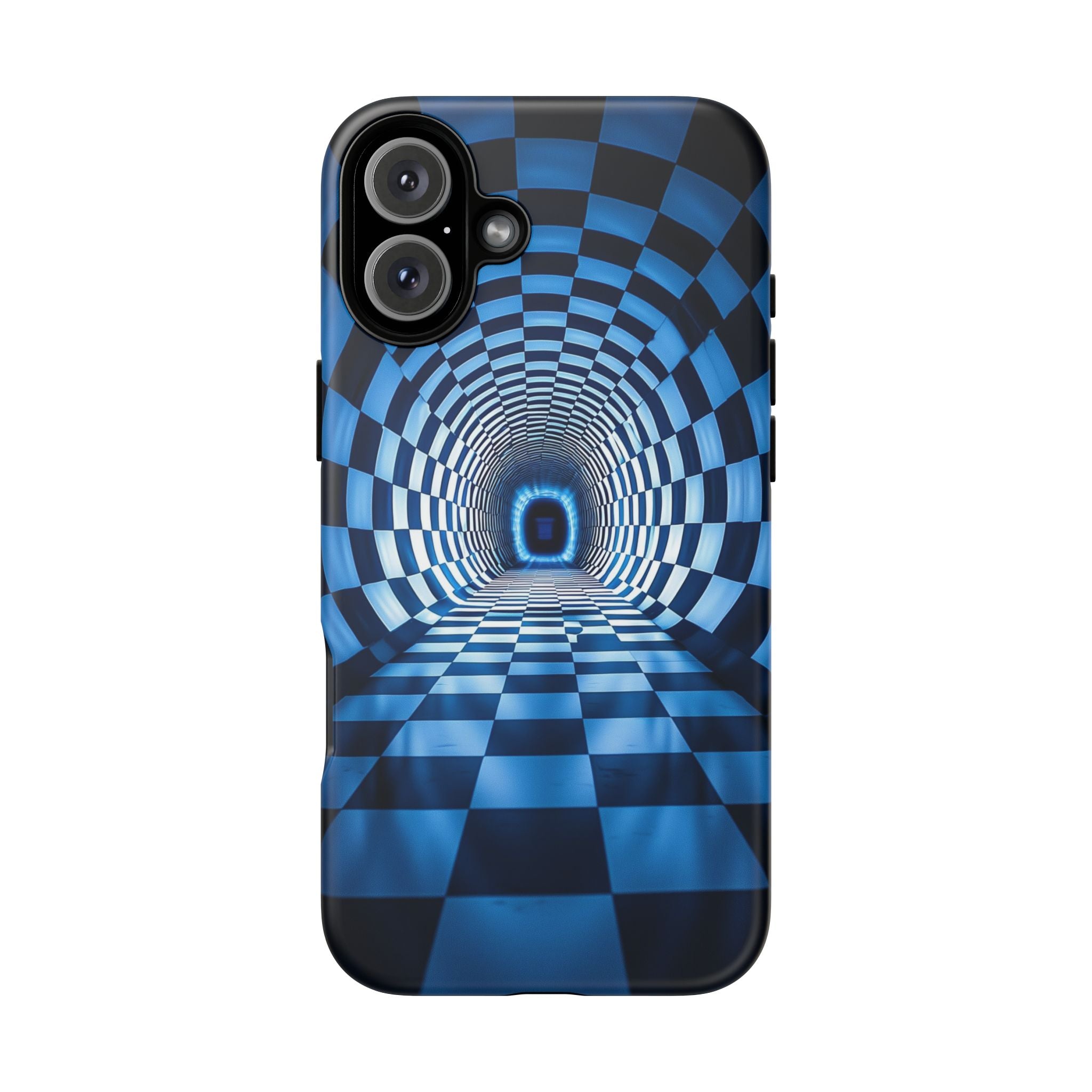 Blue Checkered Tunnel iPhone Case — 3D Optical Illusion Tough Case