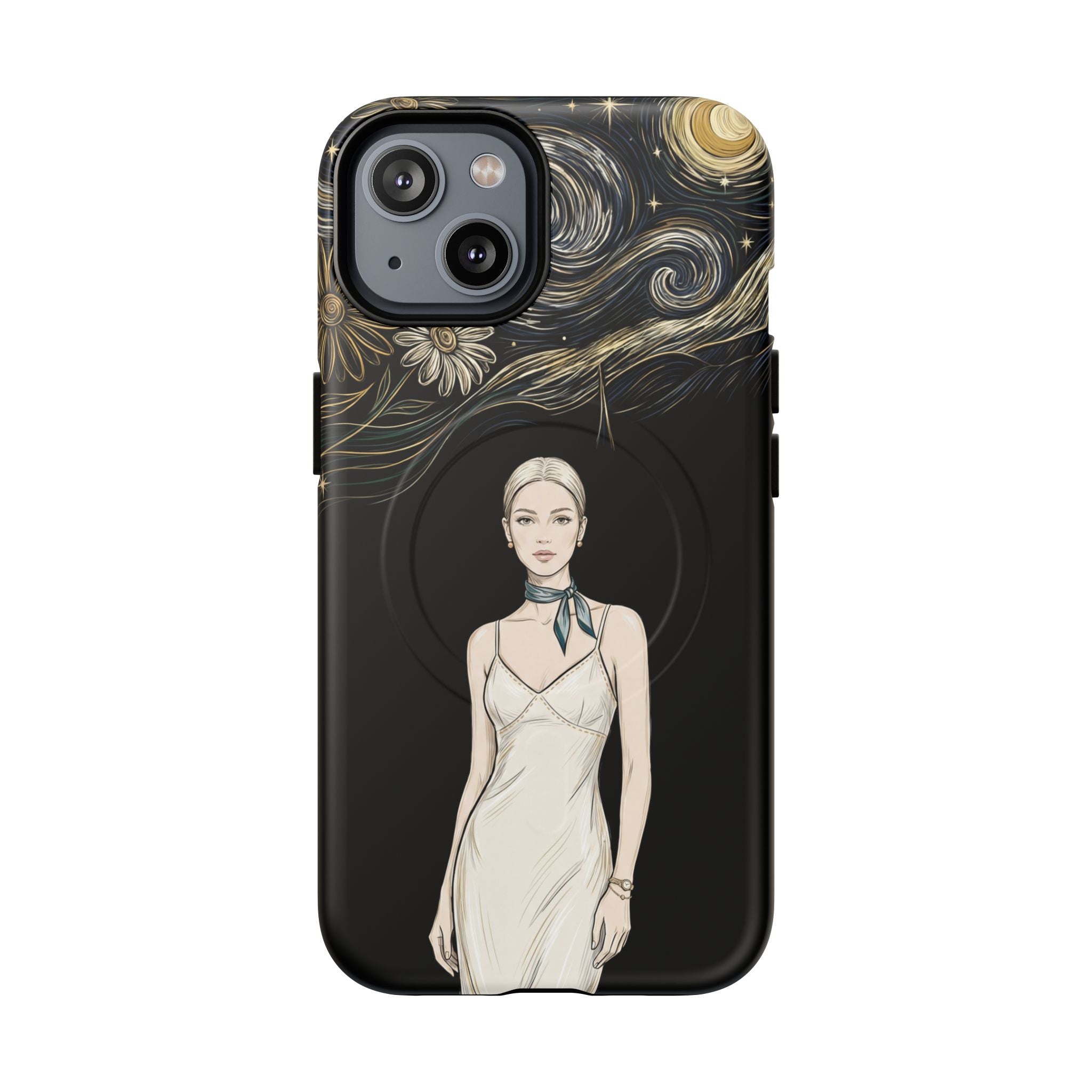 Starry Night Fashion MagSafe iPhone Case | Elegant Woman Illustration