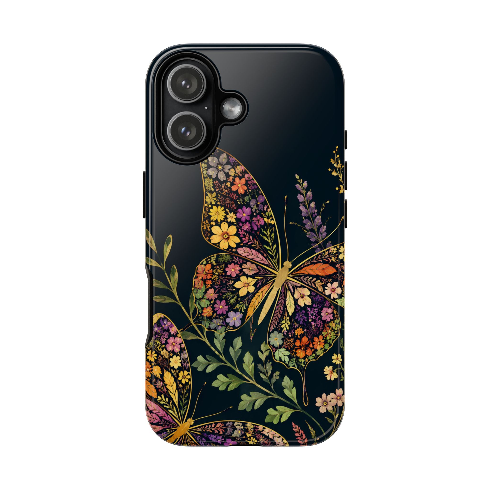 Floral Butterfly Tough iPhone Case | Cute Cottagecore Gold Lavender Cover