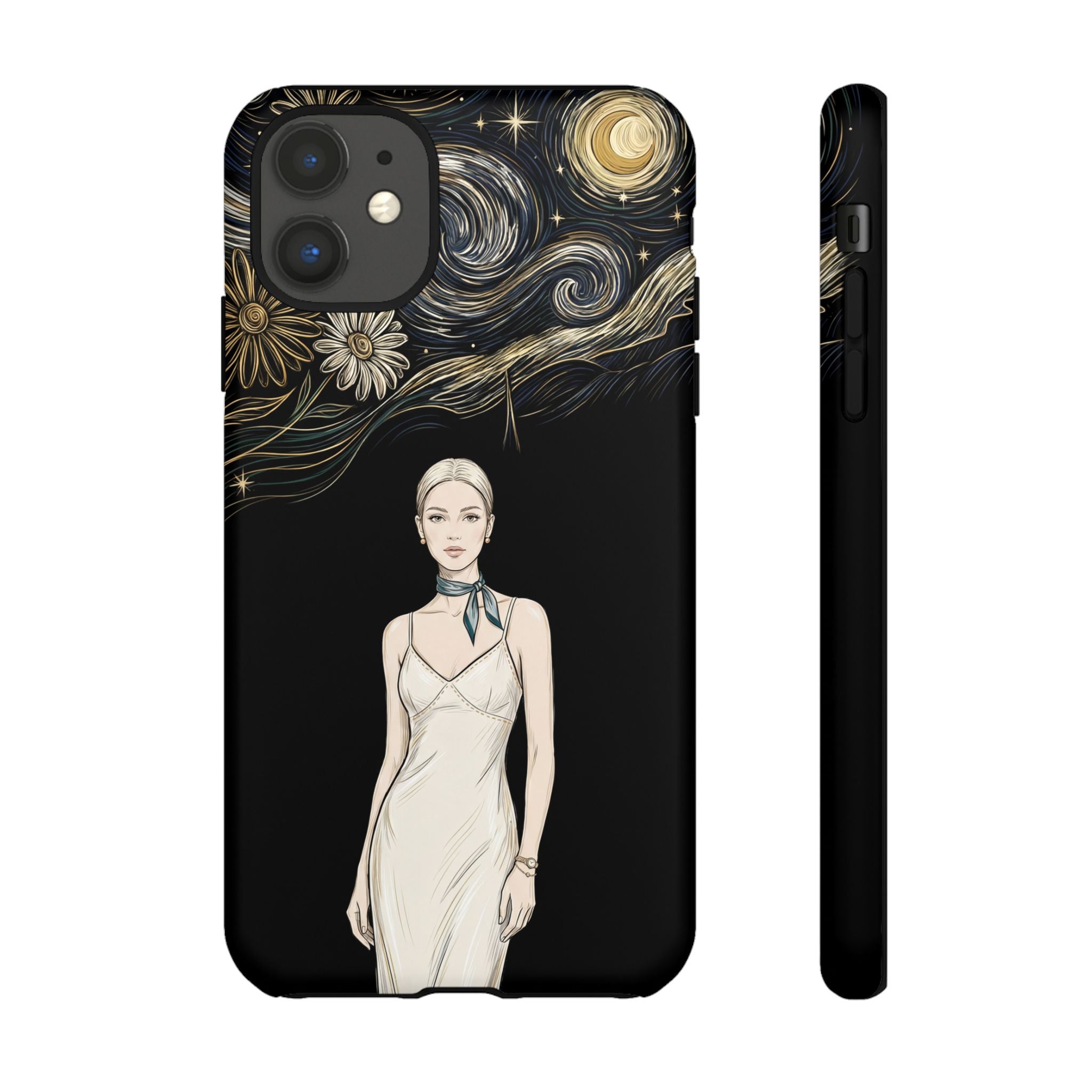 Starry Night Fashion iPhone Case | Elegant Woman Illustration