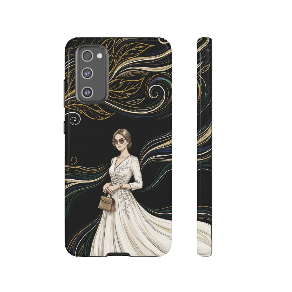 Elegant Woman Illustration Samsung Galaxy Phone Case | Vintage Bride in Flowing Gown