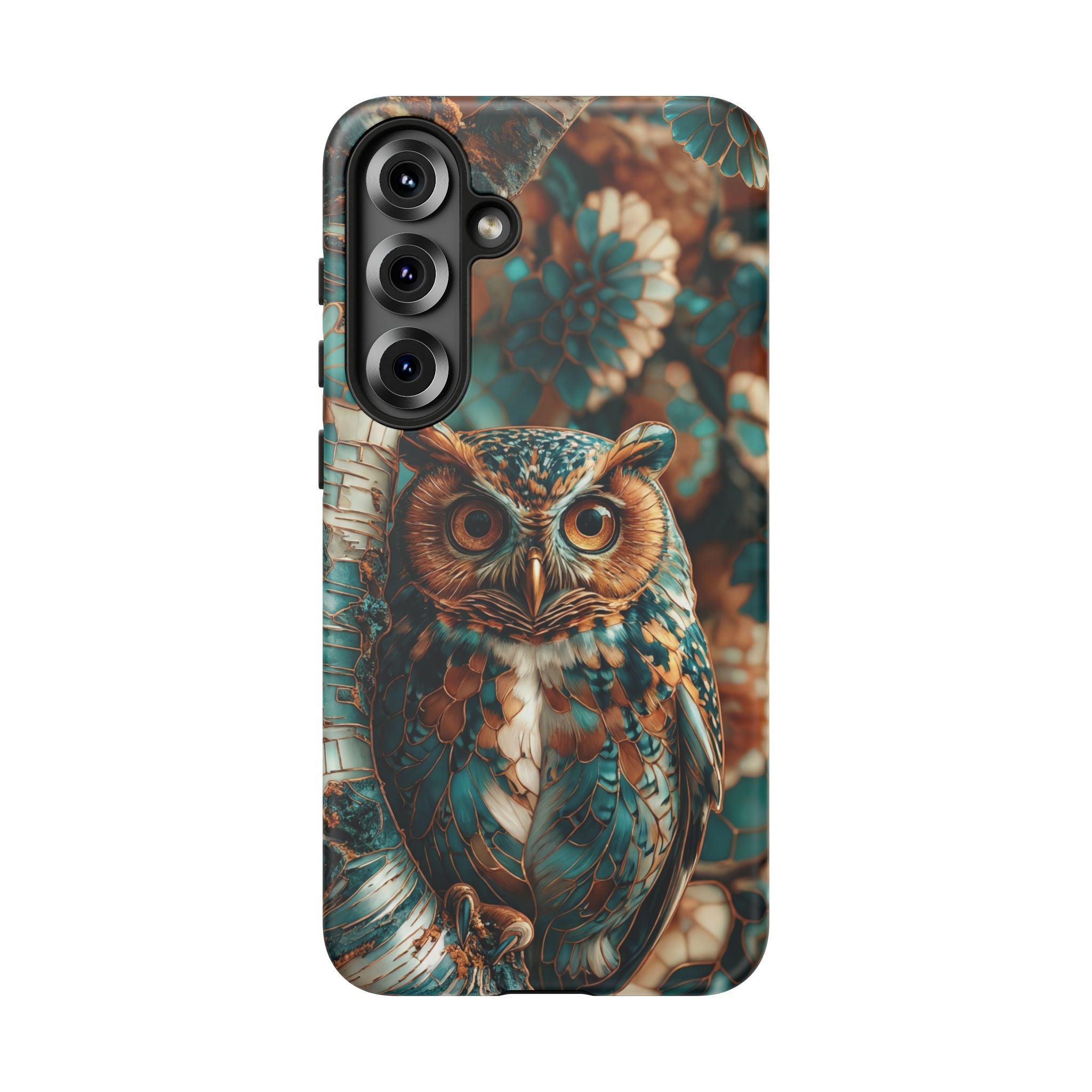Owl Forest Tough Samsung Galaxy Case | Teal & Brown Rustic Wildlife Protective Cover