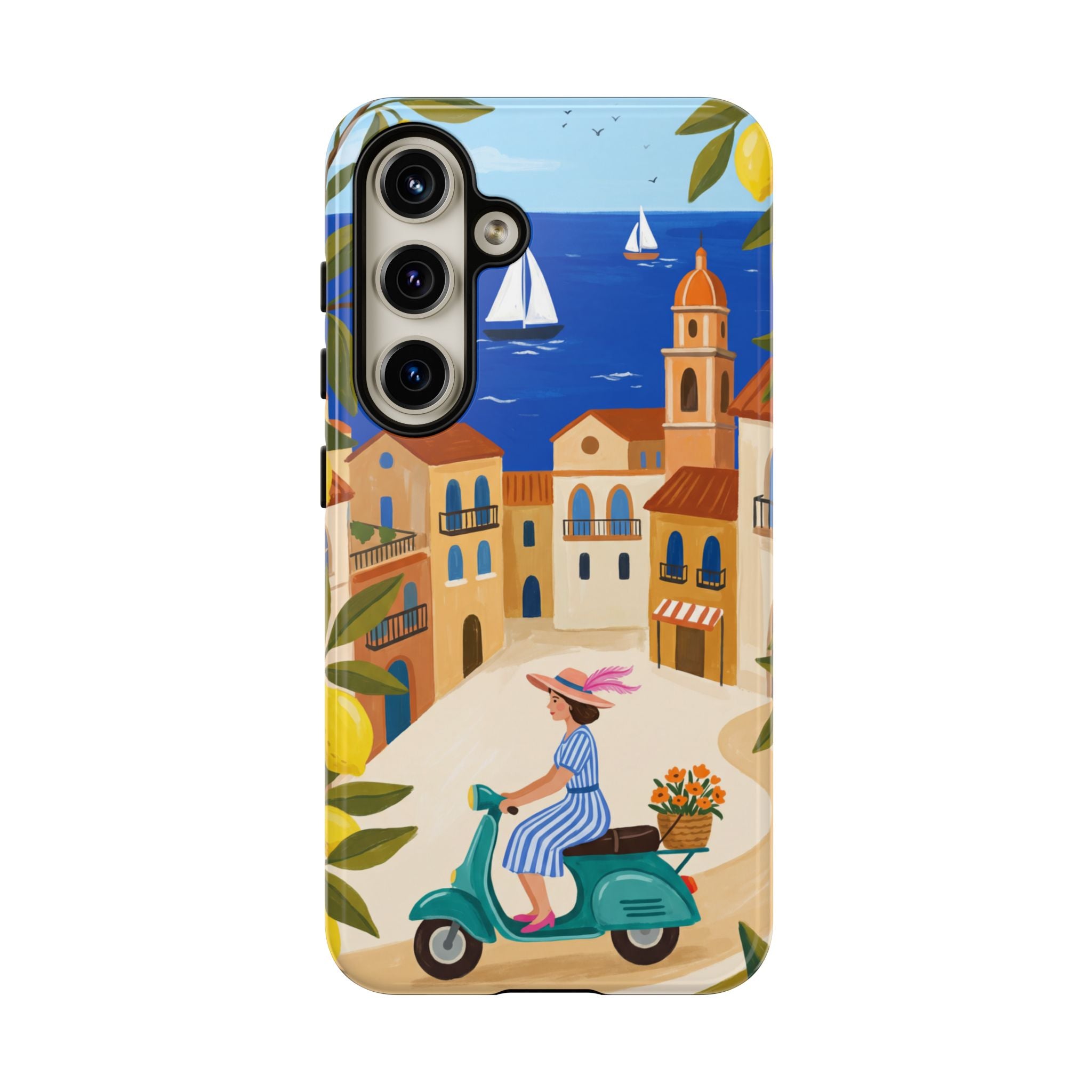 Mediterranean Scooter Samsung Galaxy Phone Case | Coastal Lemon Grove Design