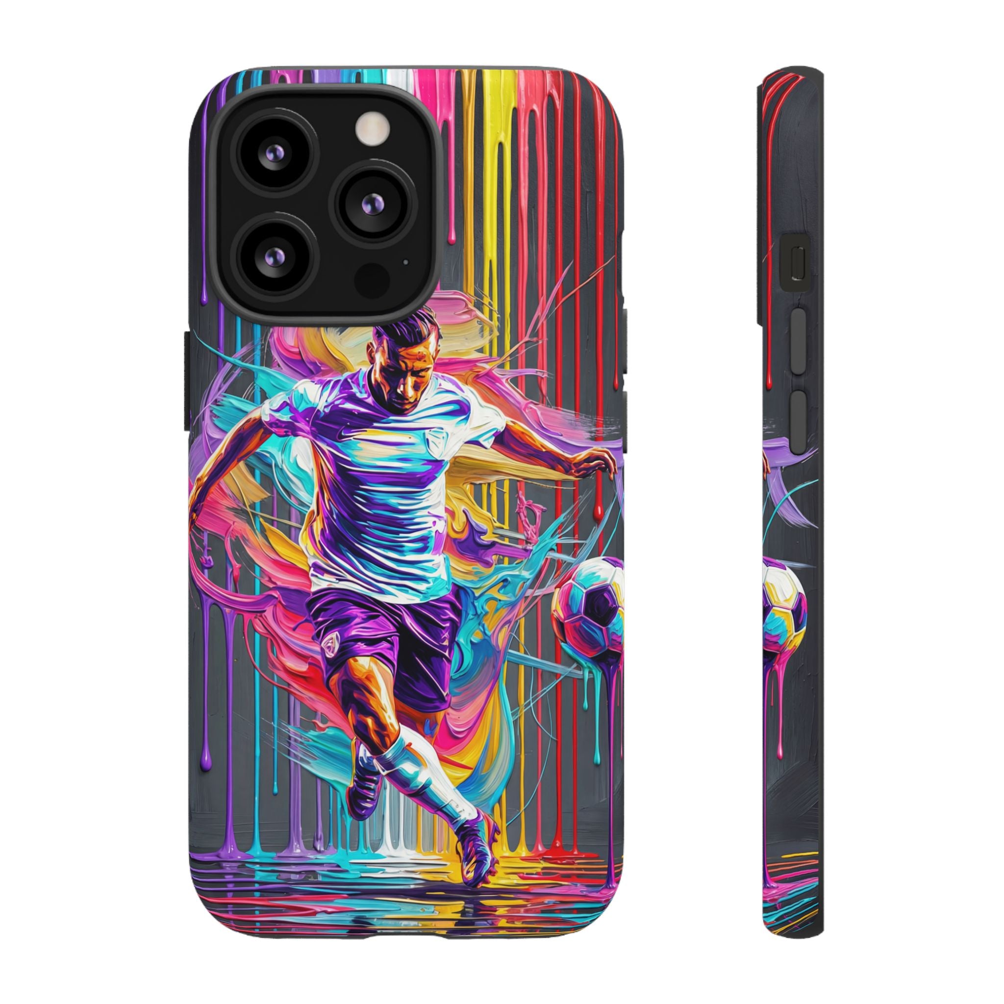 Soccer Player Neon Art iPhone Case | Vibrant Football Kick Protective Cover