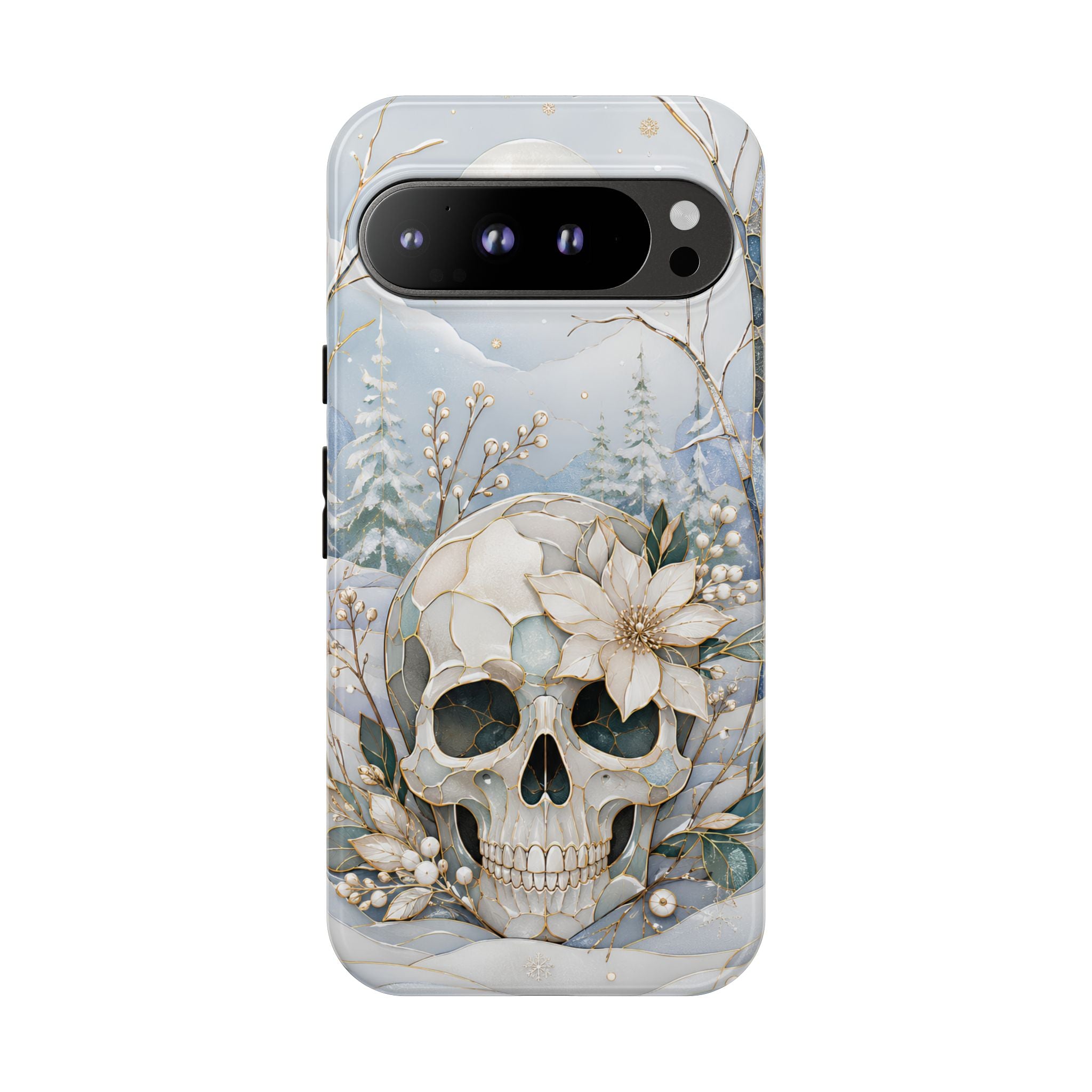 Gothic Skull Google Pixel Phone Case | Winter Floral Phone Case
