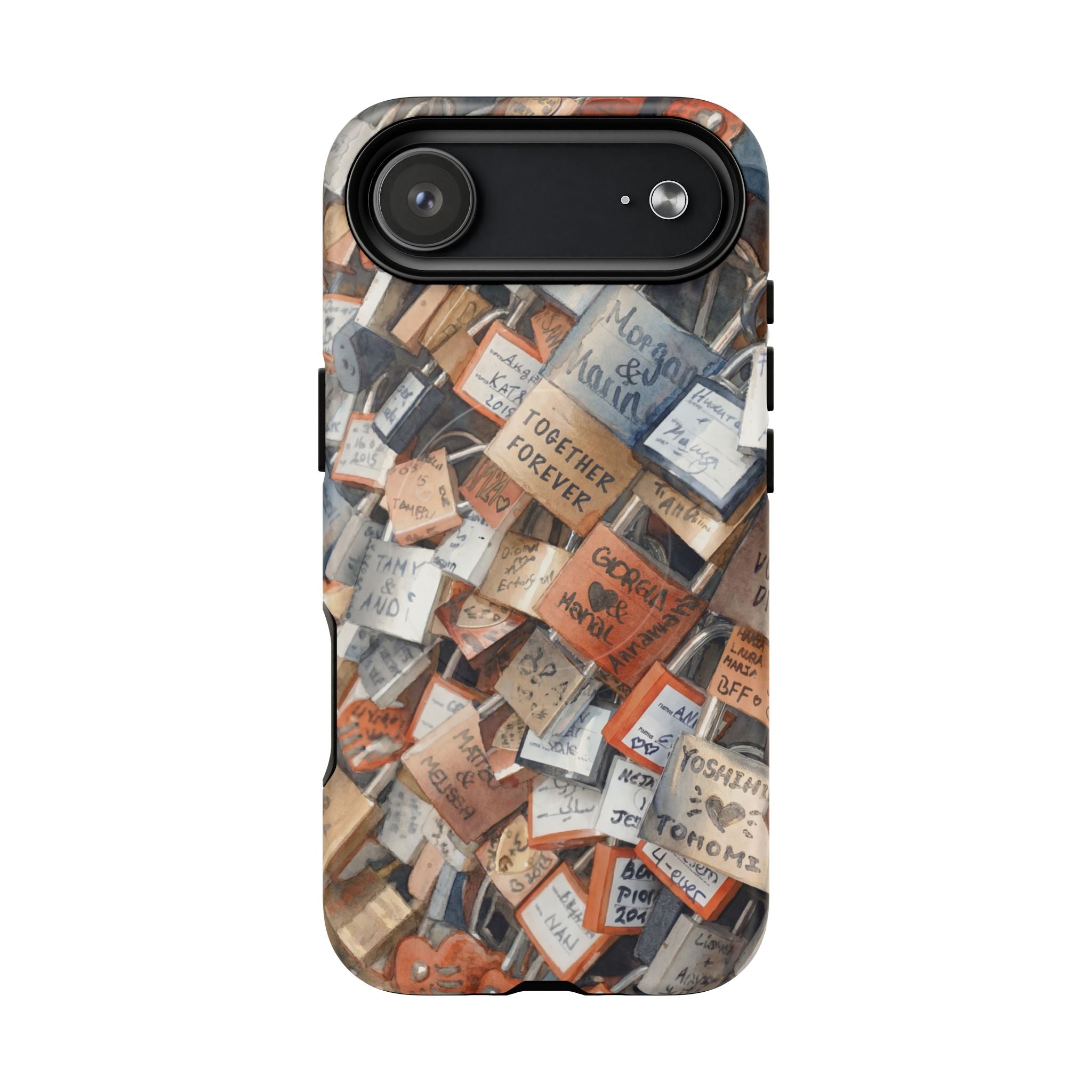 Custodia per iPhone MagSafe resistente con motivo collage di lucchetti dei desideri