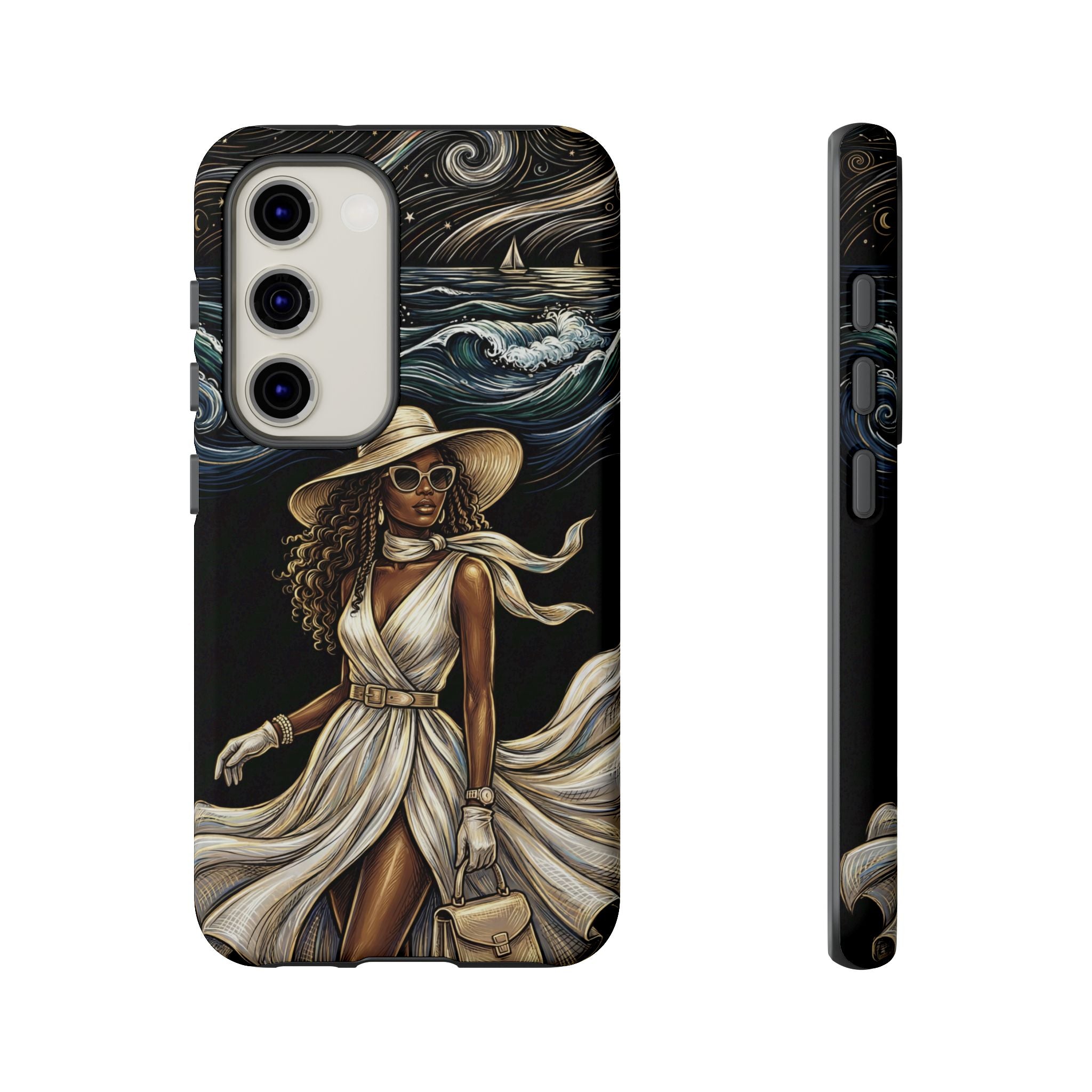 Samsung Galaxy Phone Case | Elegant Black Woman in Flowing Dress by the Sea