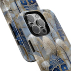 Blue Gold Winter Forest iPhone Case — Elegant Tree Pattern Tough Case