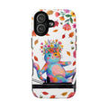Colorful Floral Cat on Pilates Reformer Protective MagSafe iPhone Case