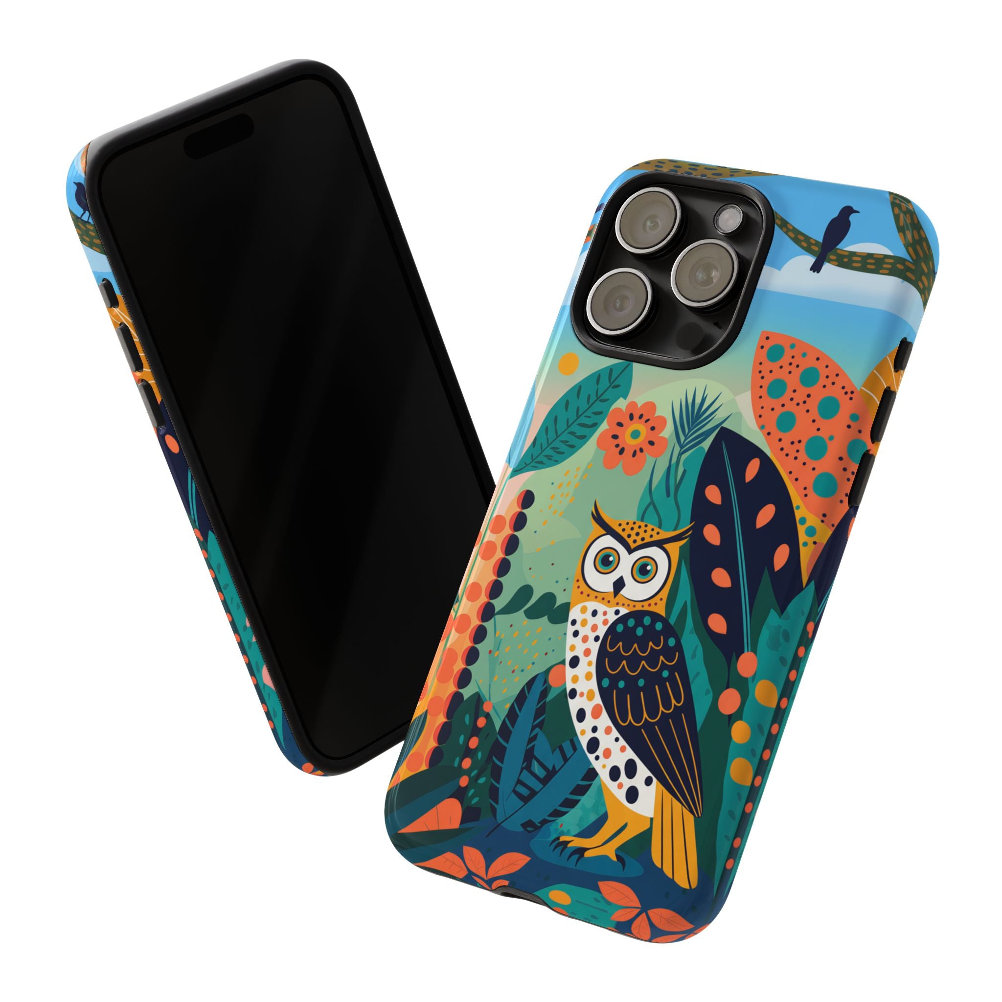 Custodia iPhone Gufo Colorato con Motivo Botanico Forestale