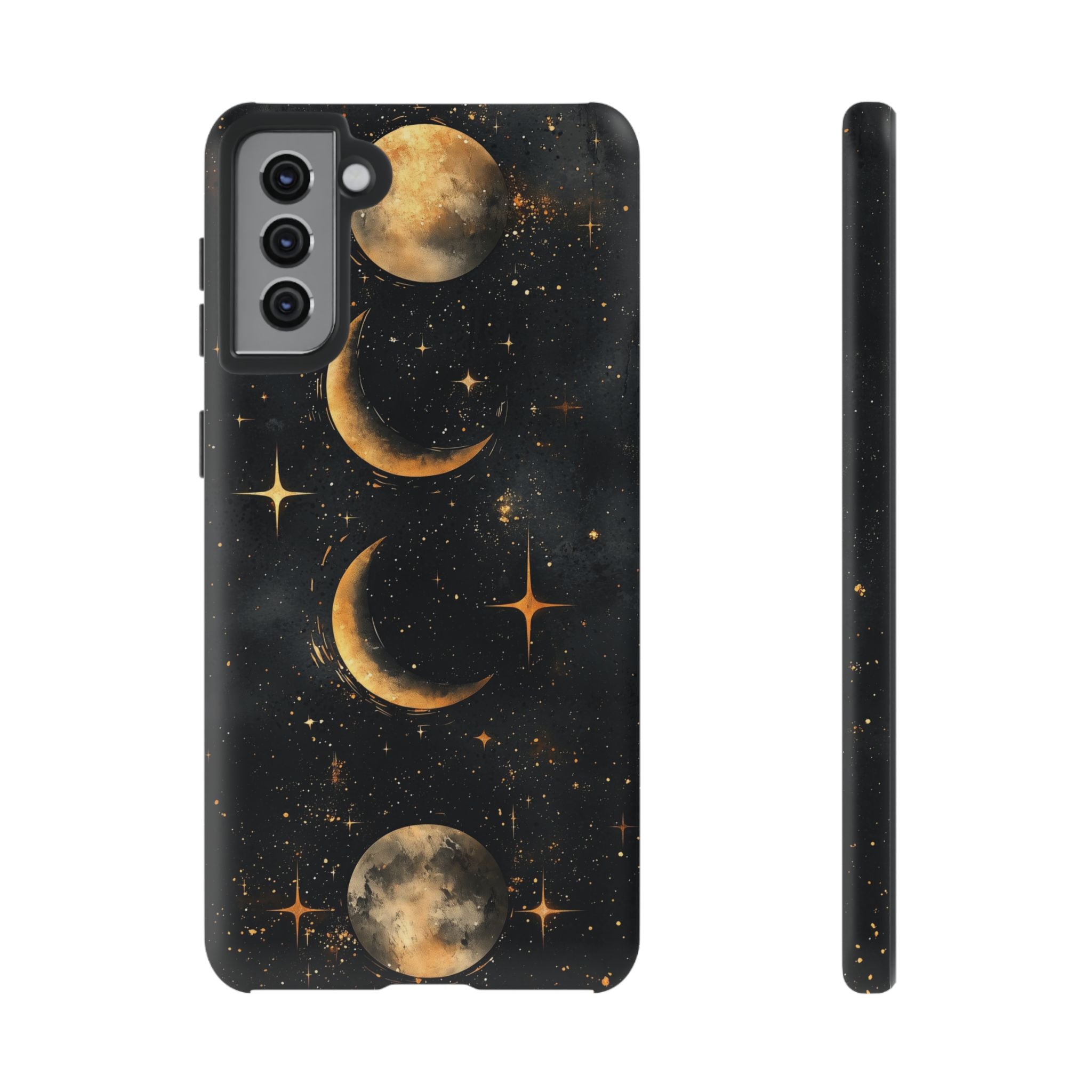 Celestial Moon Phases Tough Samsung Galaxy Case | Gold Crescent & Full Moon Galaxy Design