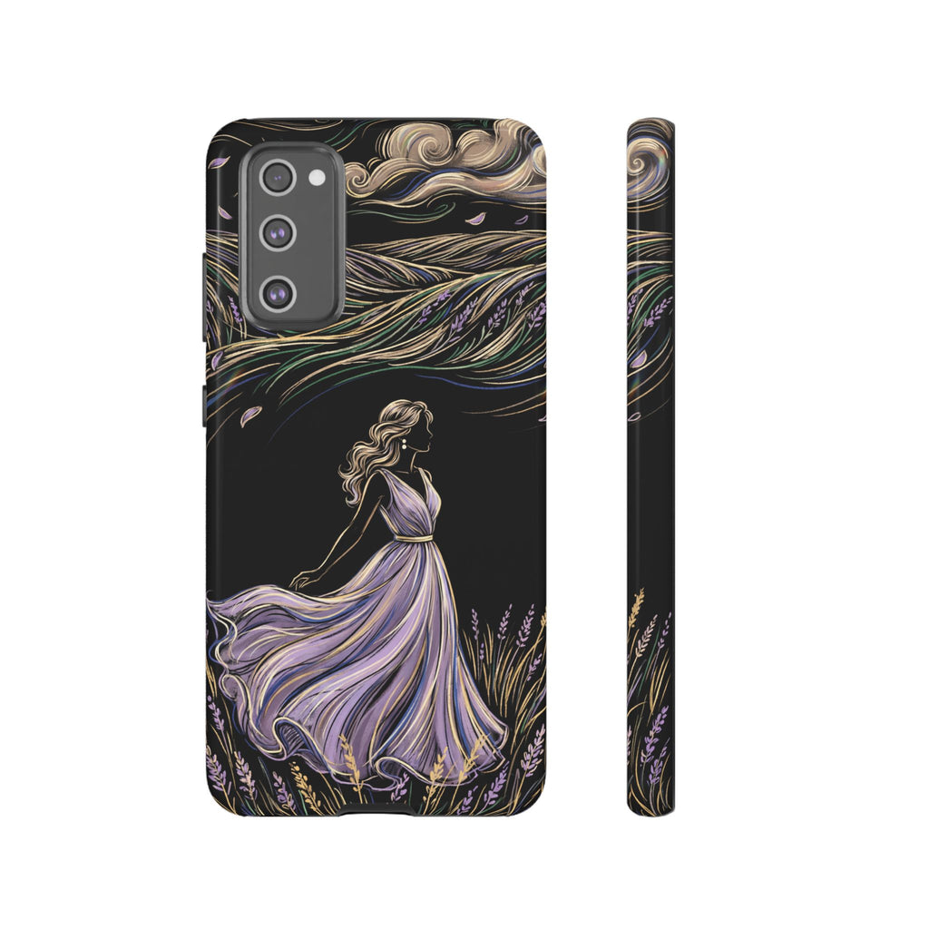 Cover per telefono Samsung Galaxy Lavander Breeze | Elegante protezione floreale con donna danzante