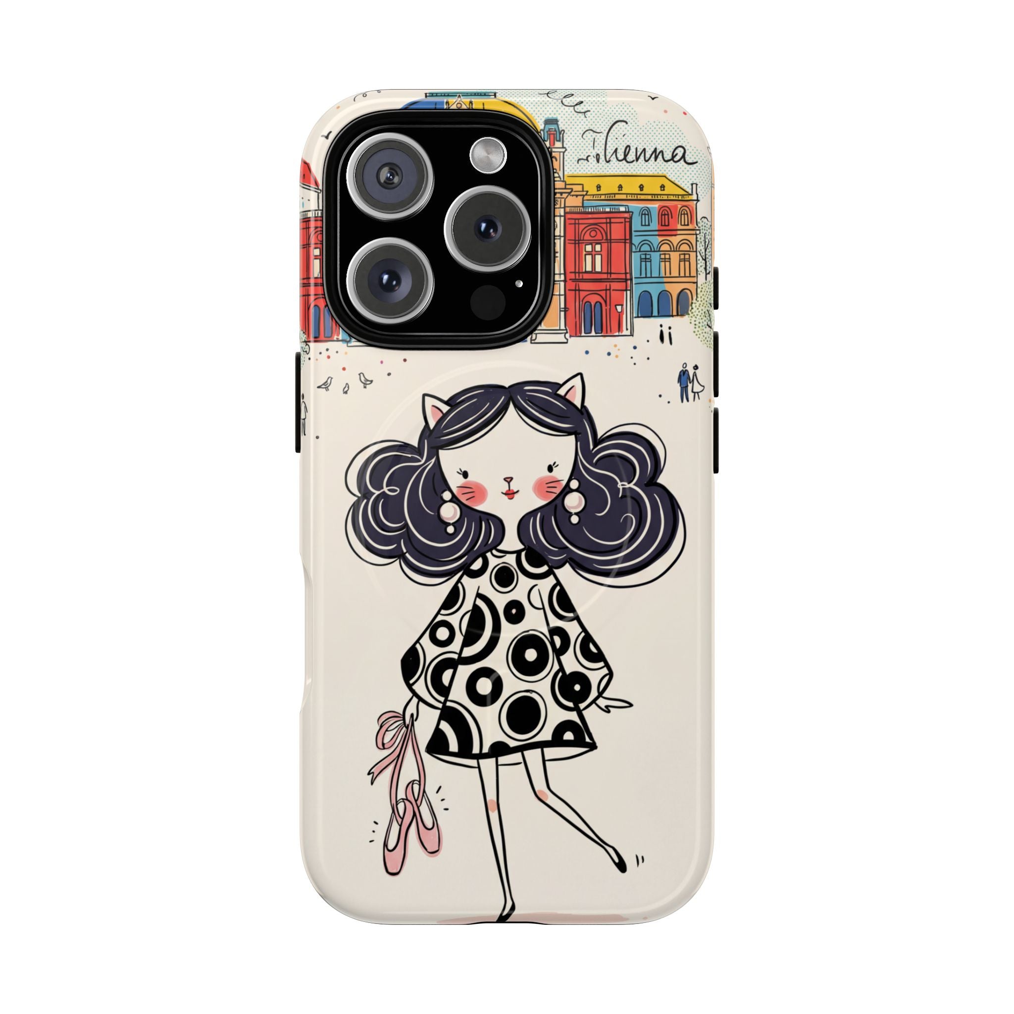 Cute Parisian Cat Girl MagSafe iPhone Case | Ballet Slippers Illustration Tough Case