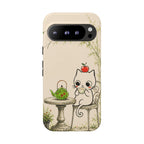 Cute Cat Tea Time Google Pixel Phone Case | Kawaii Kitten with Apple Design