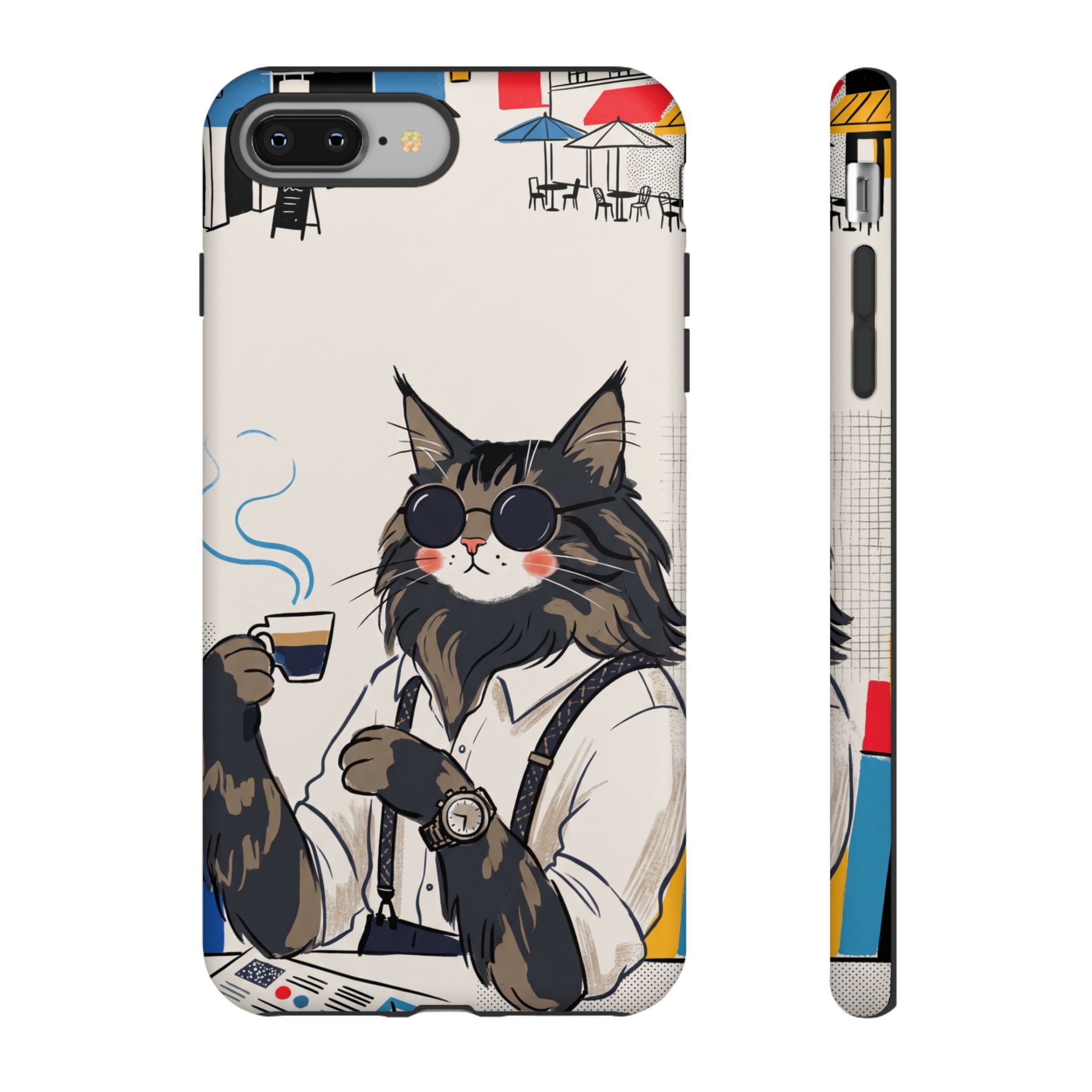 Cat Barista iPhone Case | Cool Cat in Sunglasses Coffee Shop Design