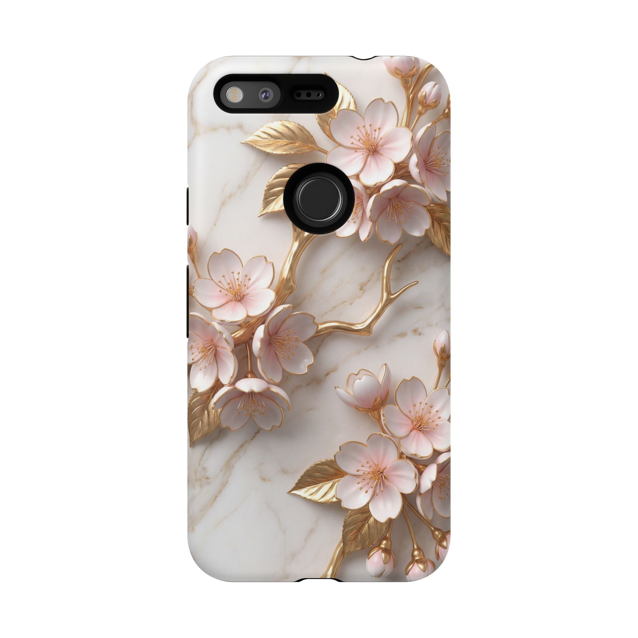 Floral Marble Google Pixel Case — Sakura Gold Cherry Blossom Tough Case
