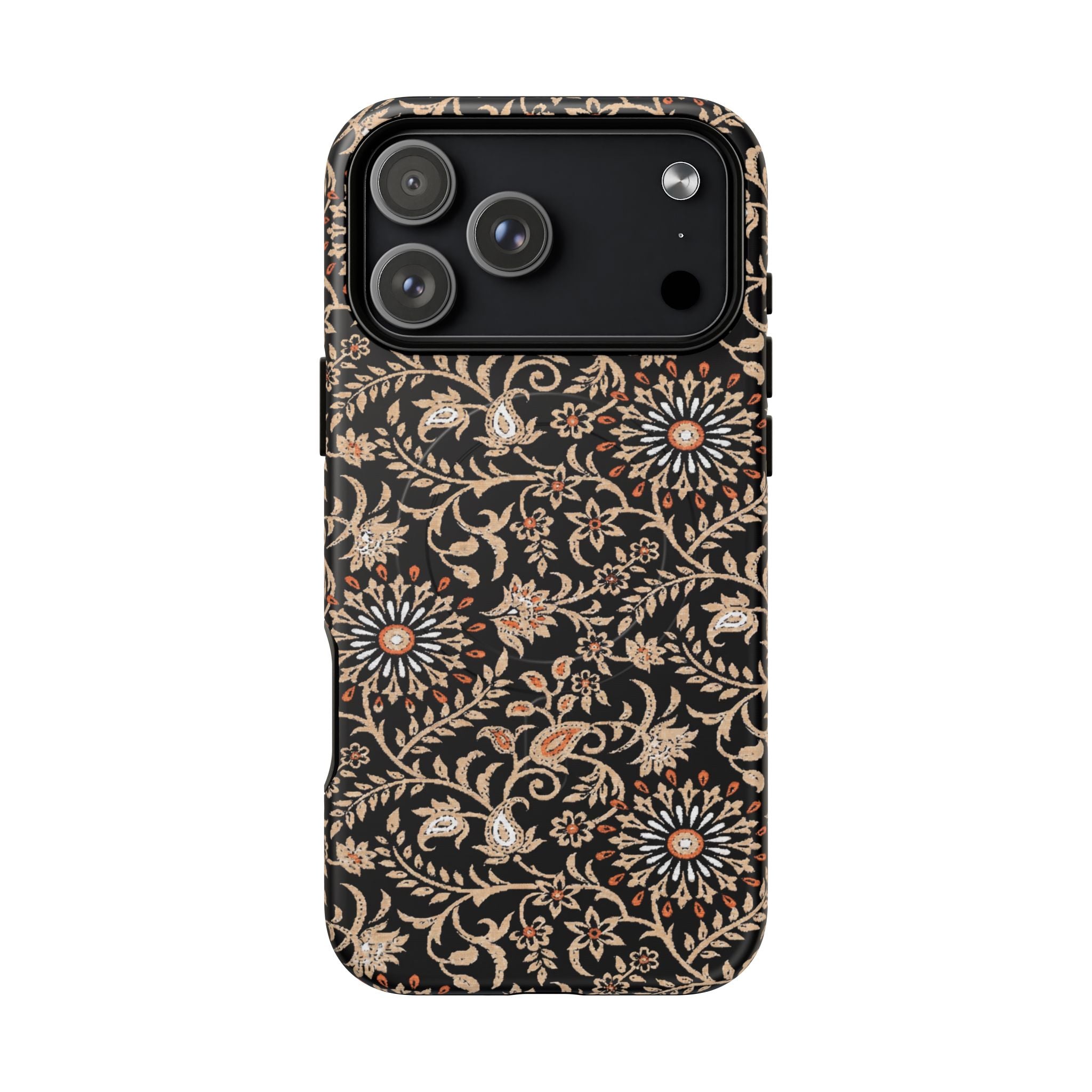 Batik Floral Black Ornate Daisies MagSage Tough iPhone Case