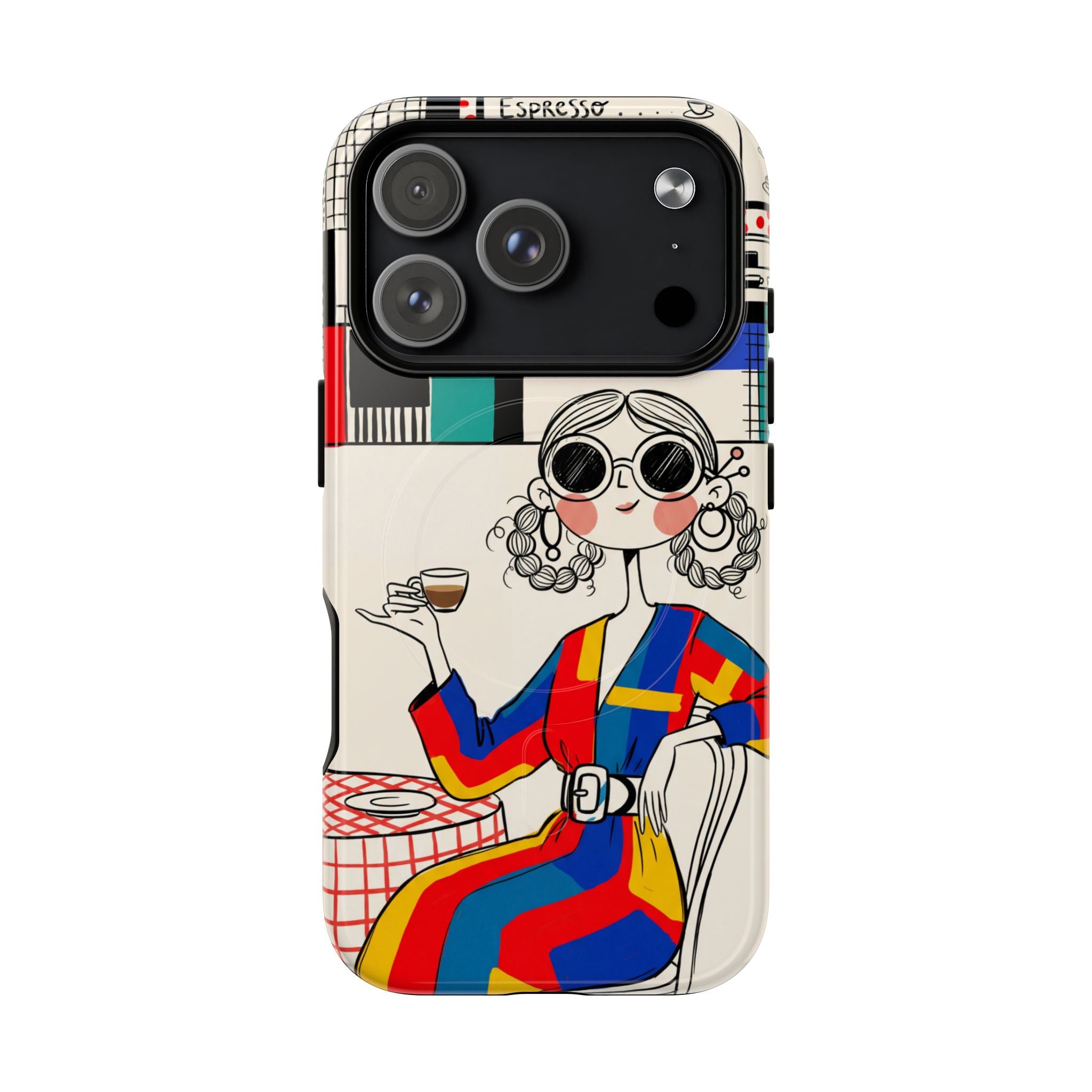 Retro Cafe MagSafe iPhone Case | Colourful Chic Woman Illustration