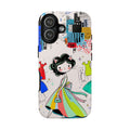 Retro Fashion Cat Girl iPhone Case | Cute Dress & City Print