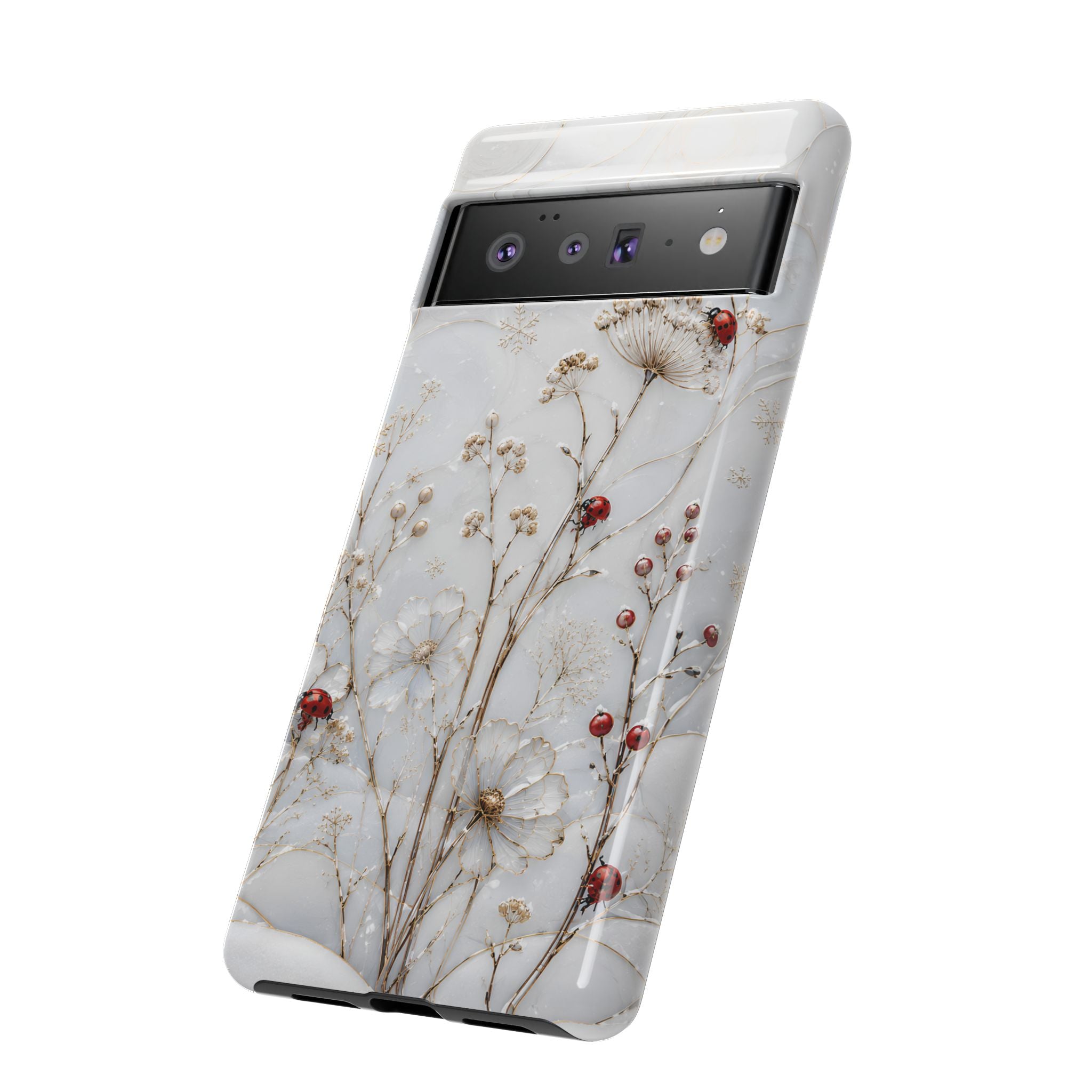 Ladybug Floral Google Pixel Phone Case | White Flower iPhone Case