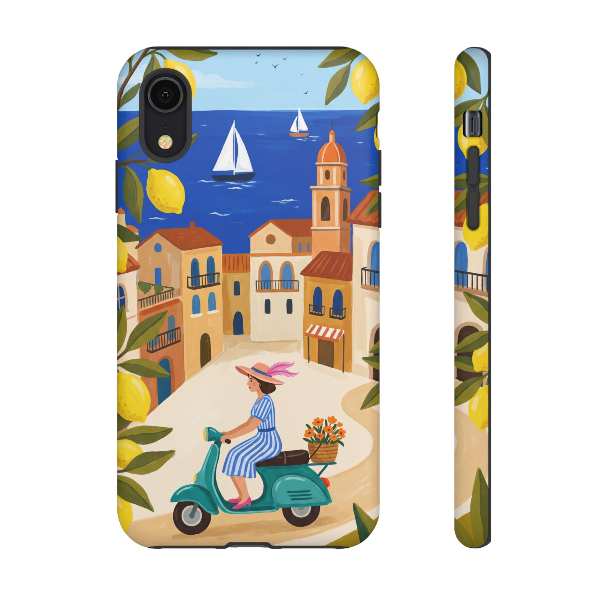Mediterranean Scooter iPhone Case | Coastal Lemon Grove Design