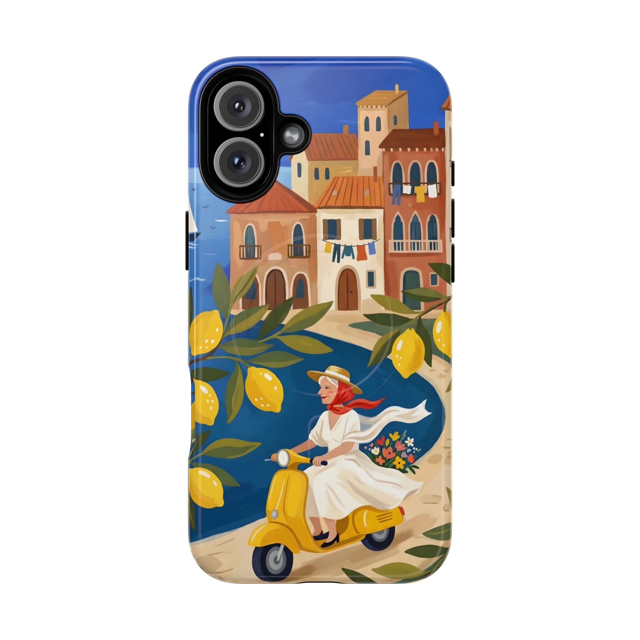 Lemon Coast Scooter MagSafe iPhone Case | Mediterranean Vespa Travel Design