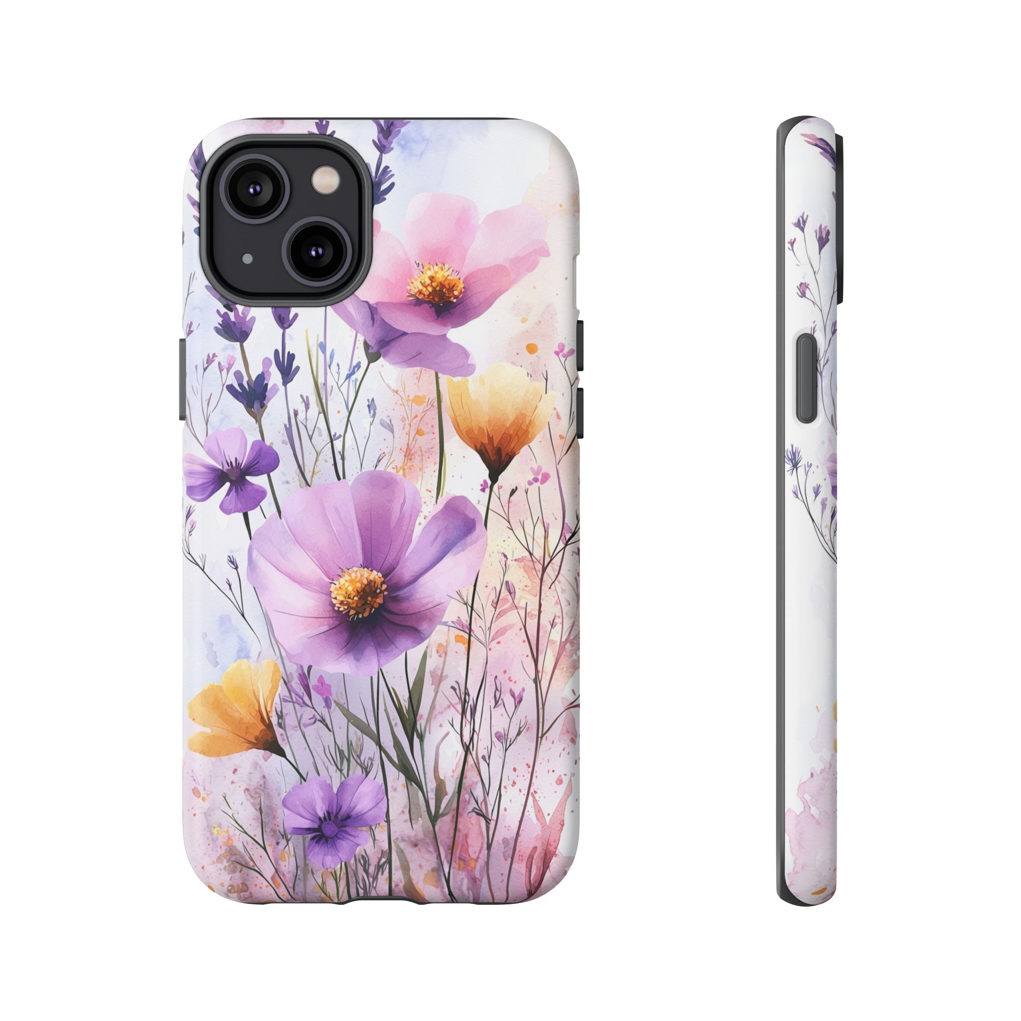 Floral Watercolour Tough iPhone Case | Purple & Yellow Wildflowers