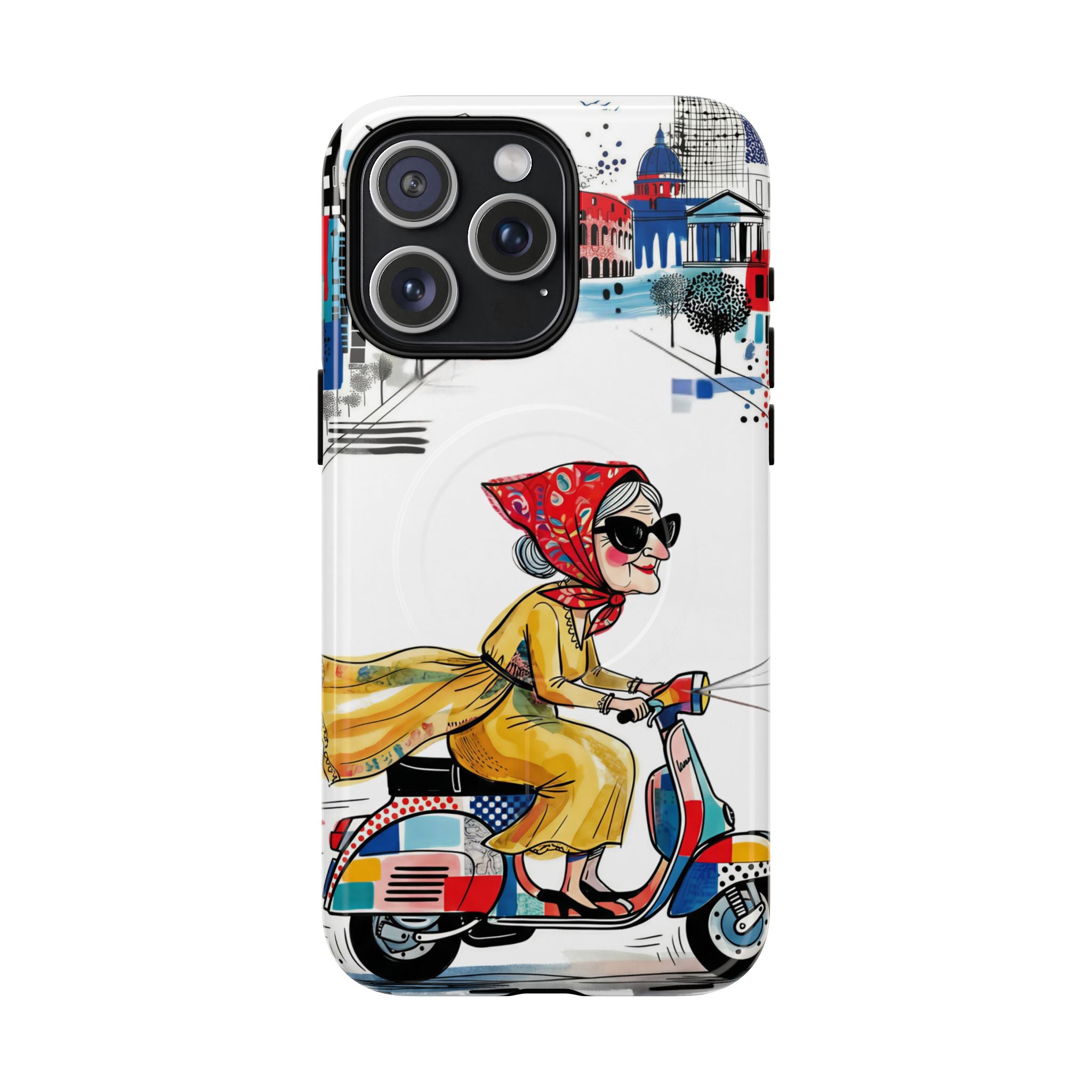 Vintage Vespa Granny MagSafe iPhone Case | Retro Scooter Travel iPhone Cover