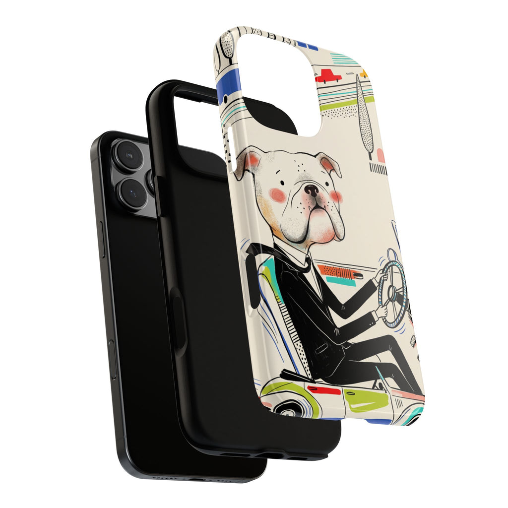 Bulldog Driver iPhone Case | Cute Retro Dog Illustration