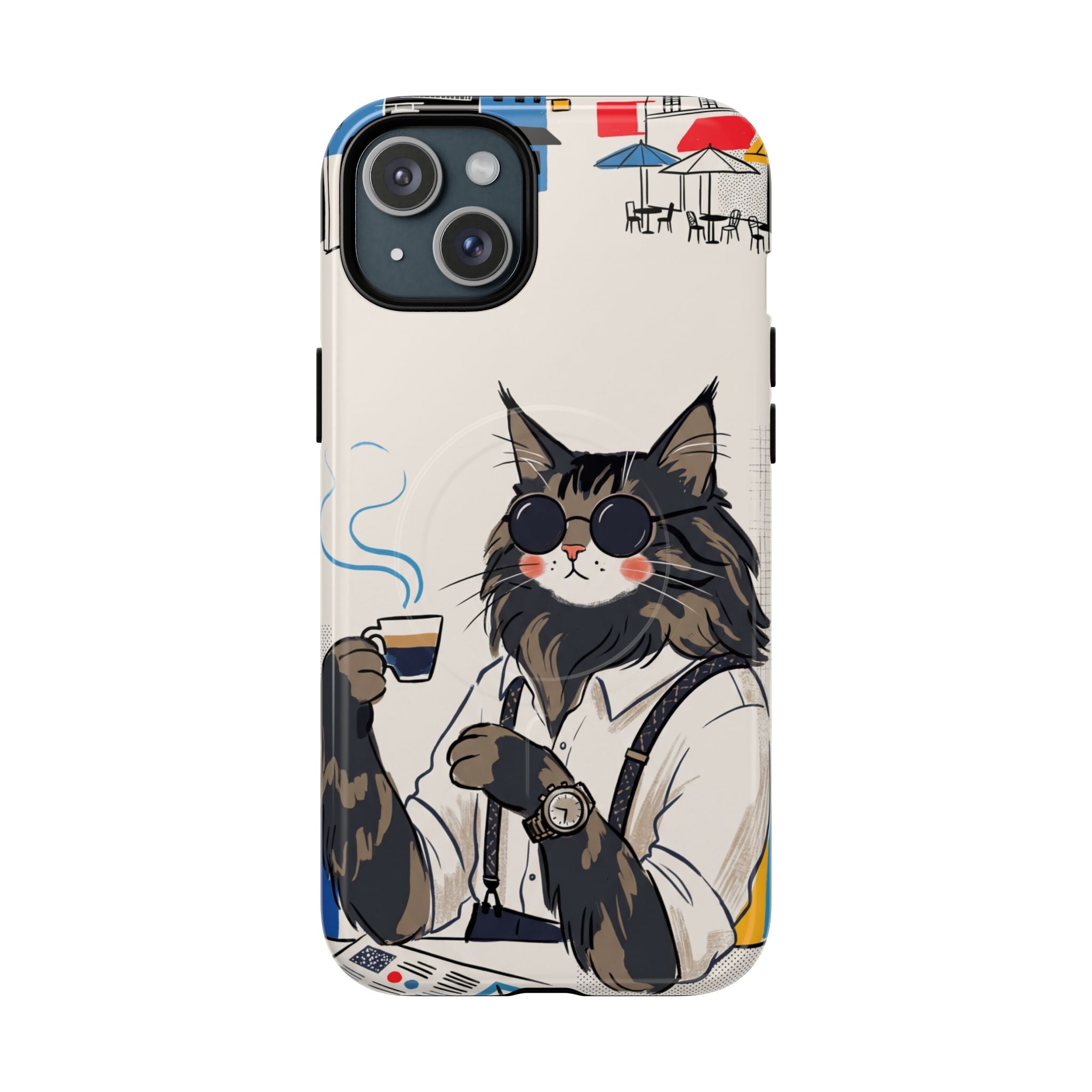 Cat Barista MagSafe iPhone Case | Cool Cat in Sunglasses Coffee Shop Design