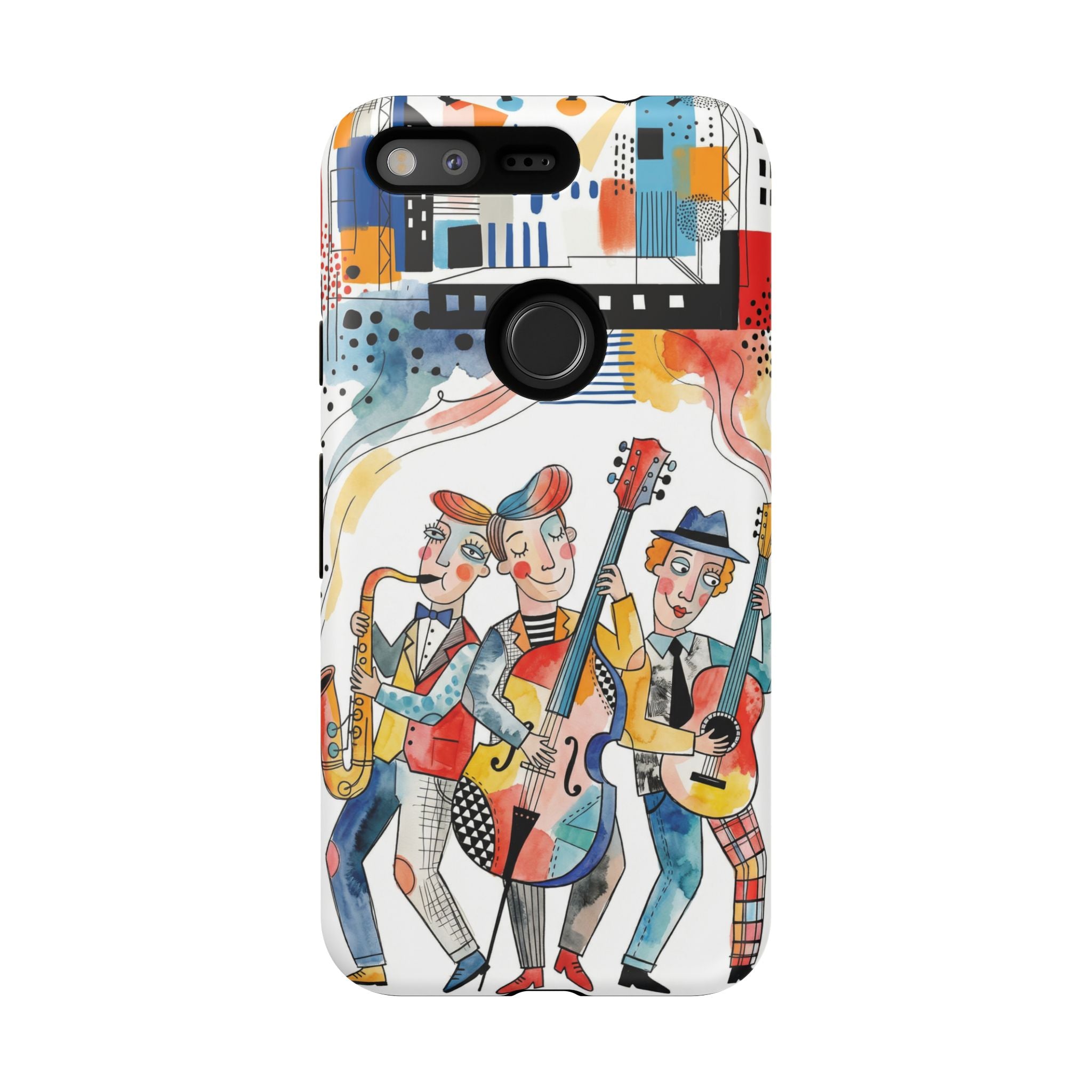 Musical Trio Illustrated Google Pixel Phone Case | Colorful Jazz Band Art Phone Cover