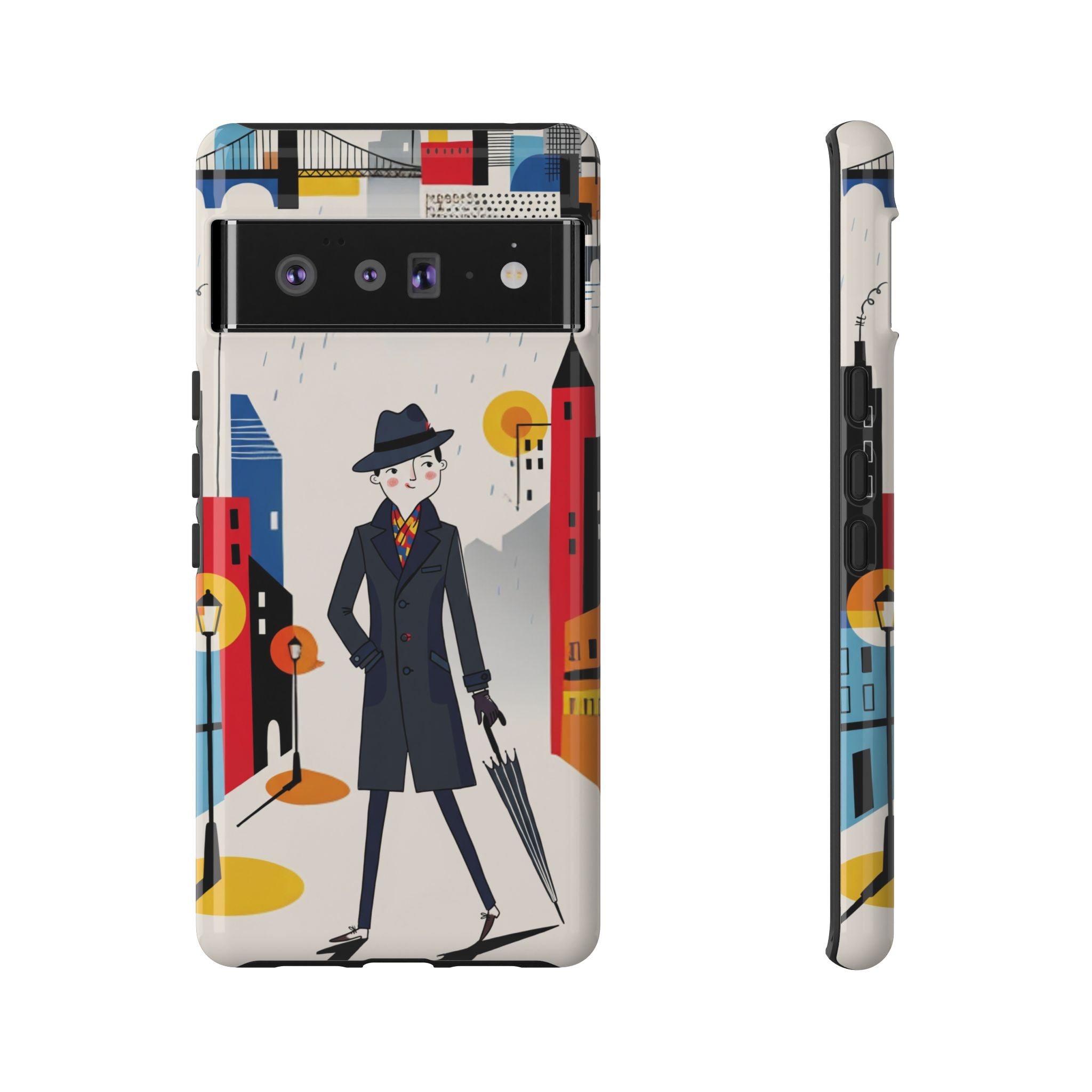 Retro Gentleman in Cityscape Illustration Google Pixel Phone Case