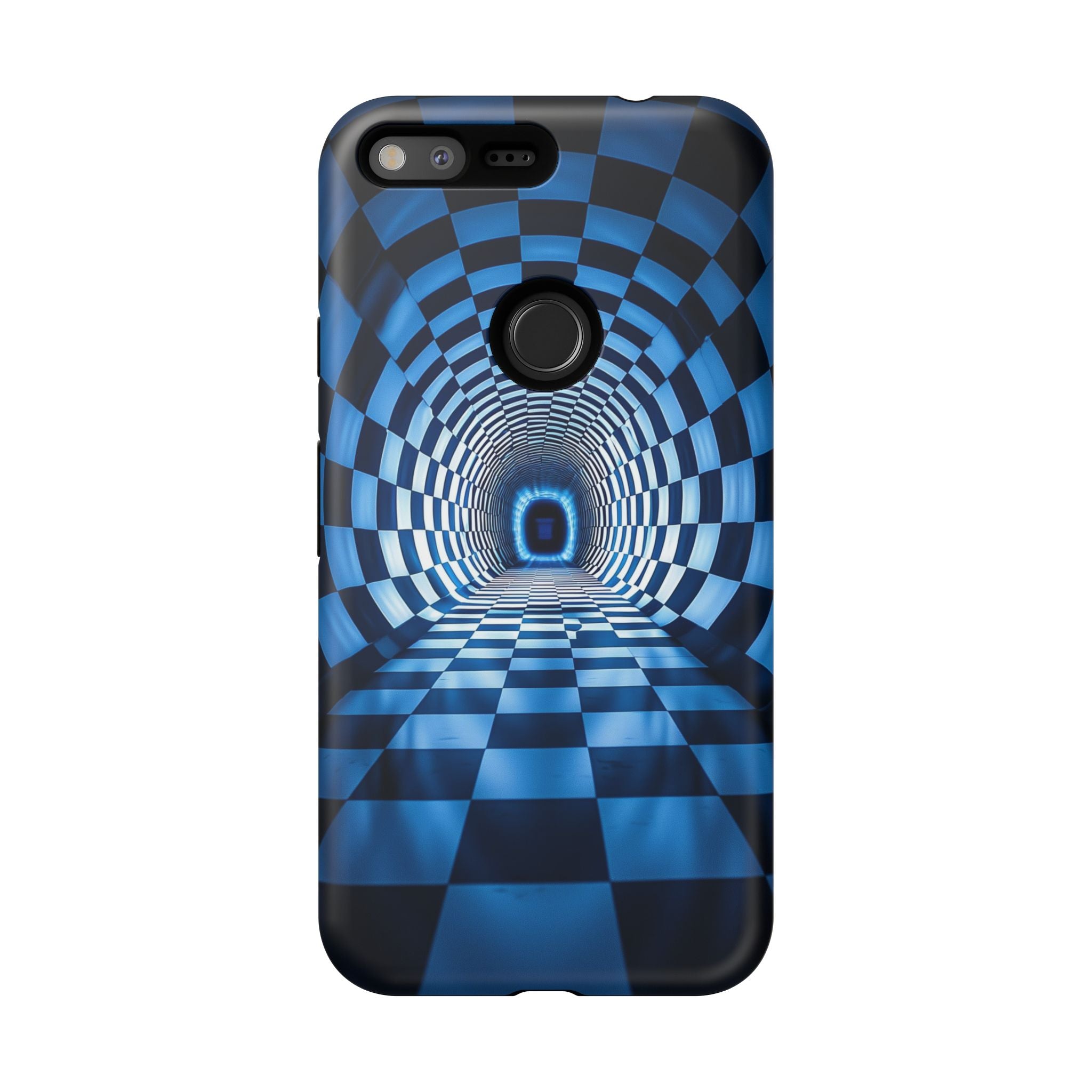 Blue Checkered Tunnel Google Pixel Case — 3D Optical Illusion Tough Case